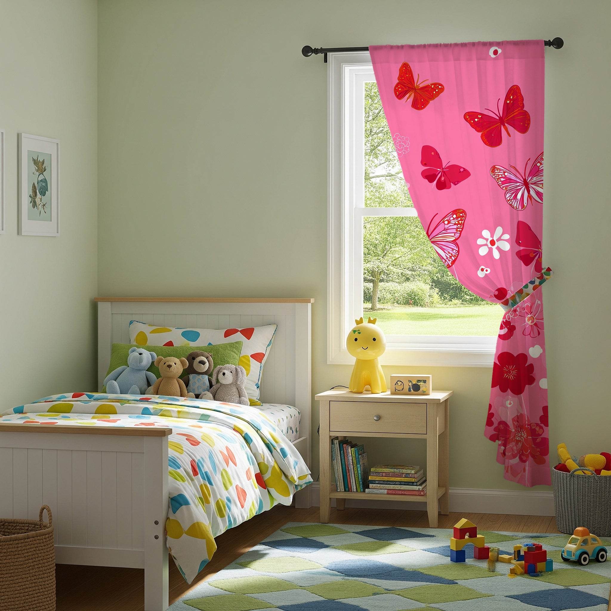 Whimsical Butterfly Window Curtain | Kids Room Decor, Pink Drapes, Floral Home Accent, Spring Decor, Butterfly Pattern - Home Decor -