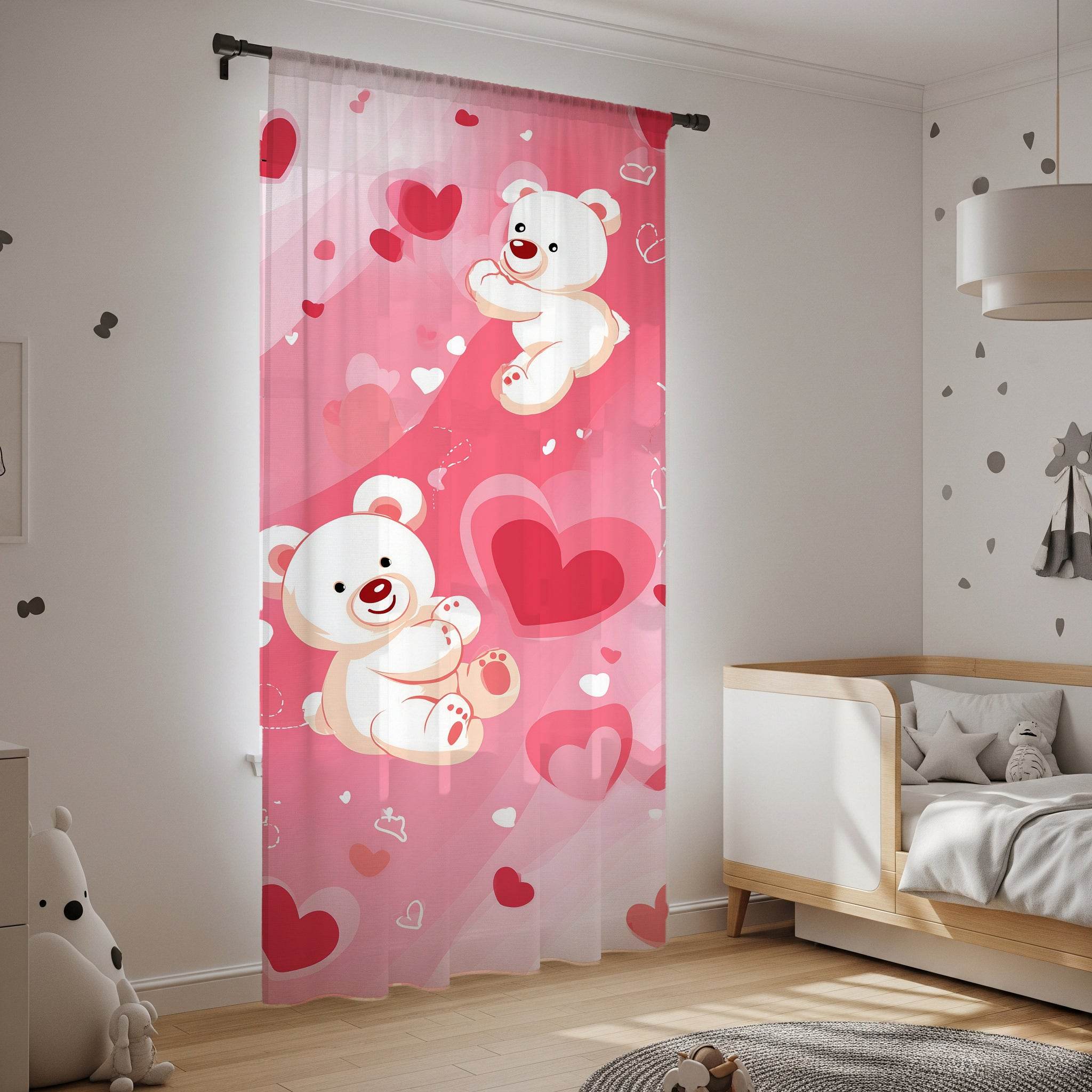 Adorable Bear Love Window Curtain, Cute Nursery Decor, Kids Room, Valentine Gift, Heart Theme, Playful Design - Home Decor -