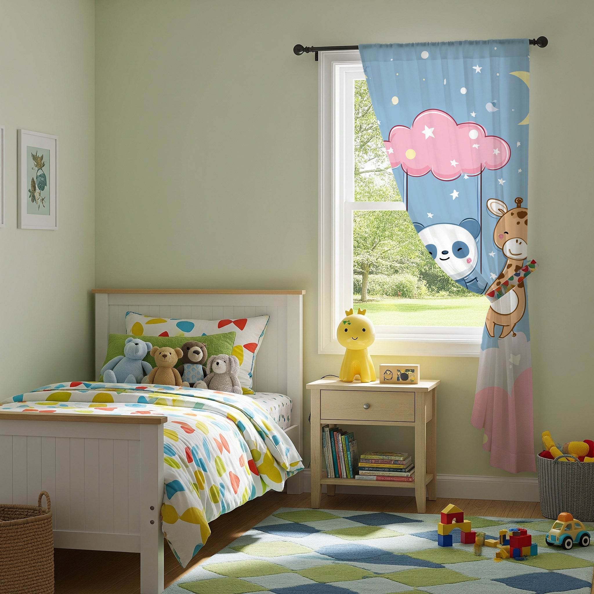 Cute Animal Nursery Window Curtain - Kids Room Decor, Playroom Drapes, Baby Shower Gift, Animal Print Curtains, Whimsical Home Accents - Home Decor -