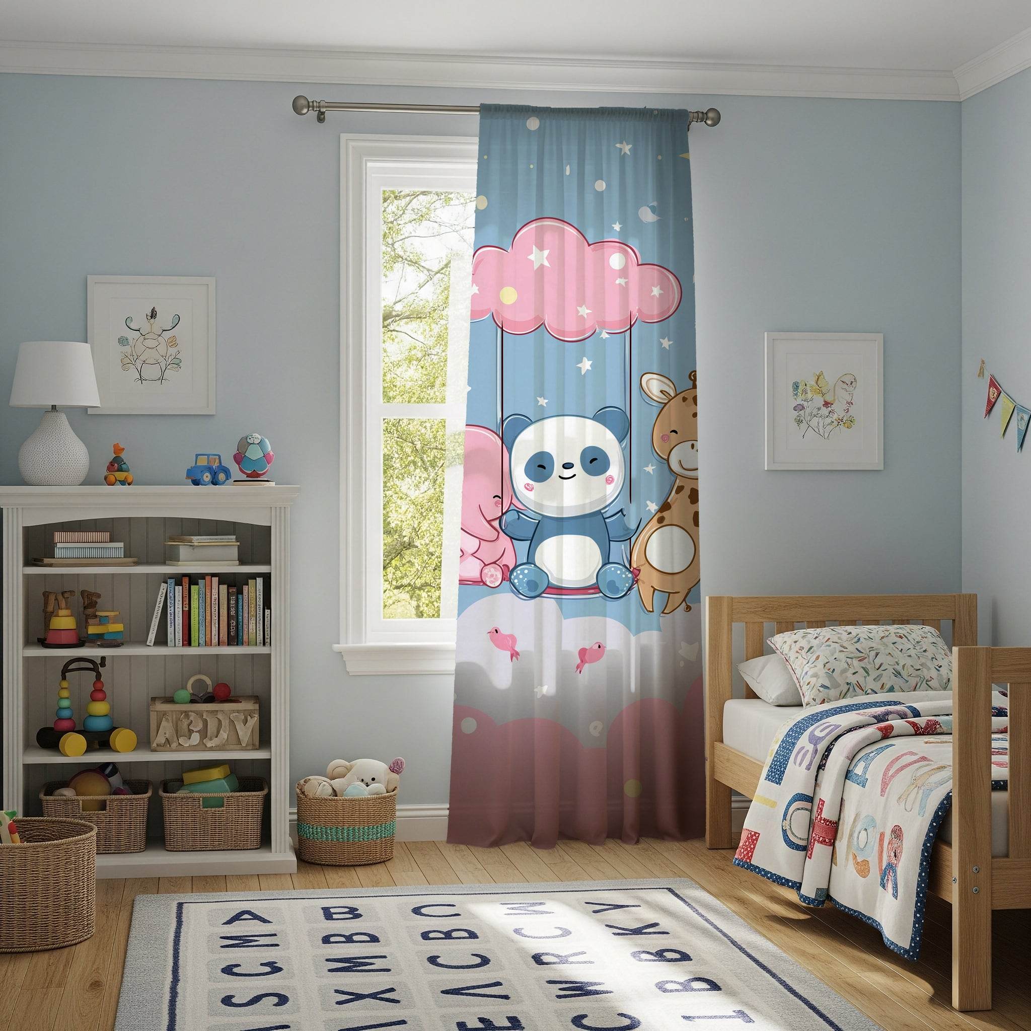 Cute Animal Nursery Window Curtain - Kids Room Decor, Playroom Drapes, Baby Shower Gift, Animal Print Curtains, Whimsical Home Accents - Home Decor -