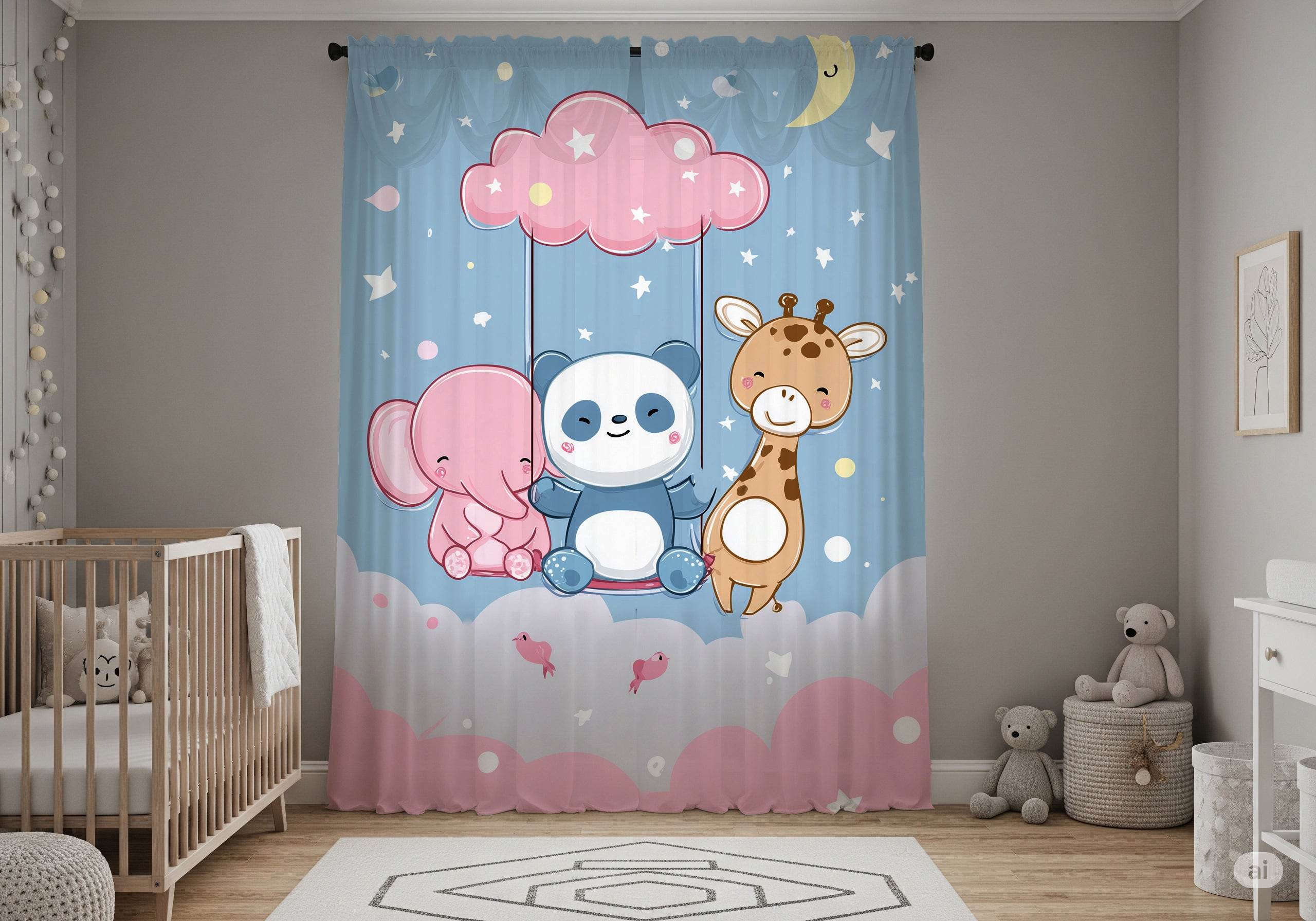 Cute Animal Nursery Window Curtain - Kids Room Decor, Playroom Drapes, Baby Shower Gift, Animal Print Curtains, Whimsical Home Accents - Home Decor -