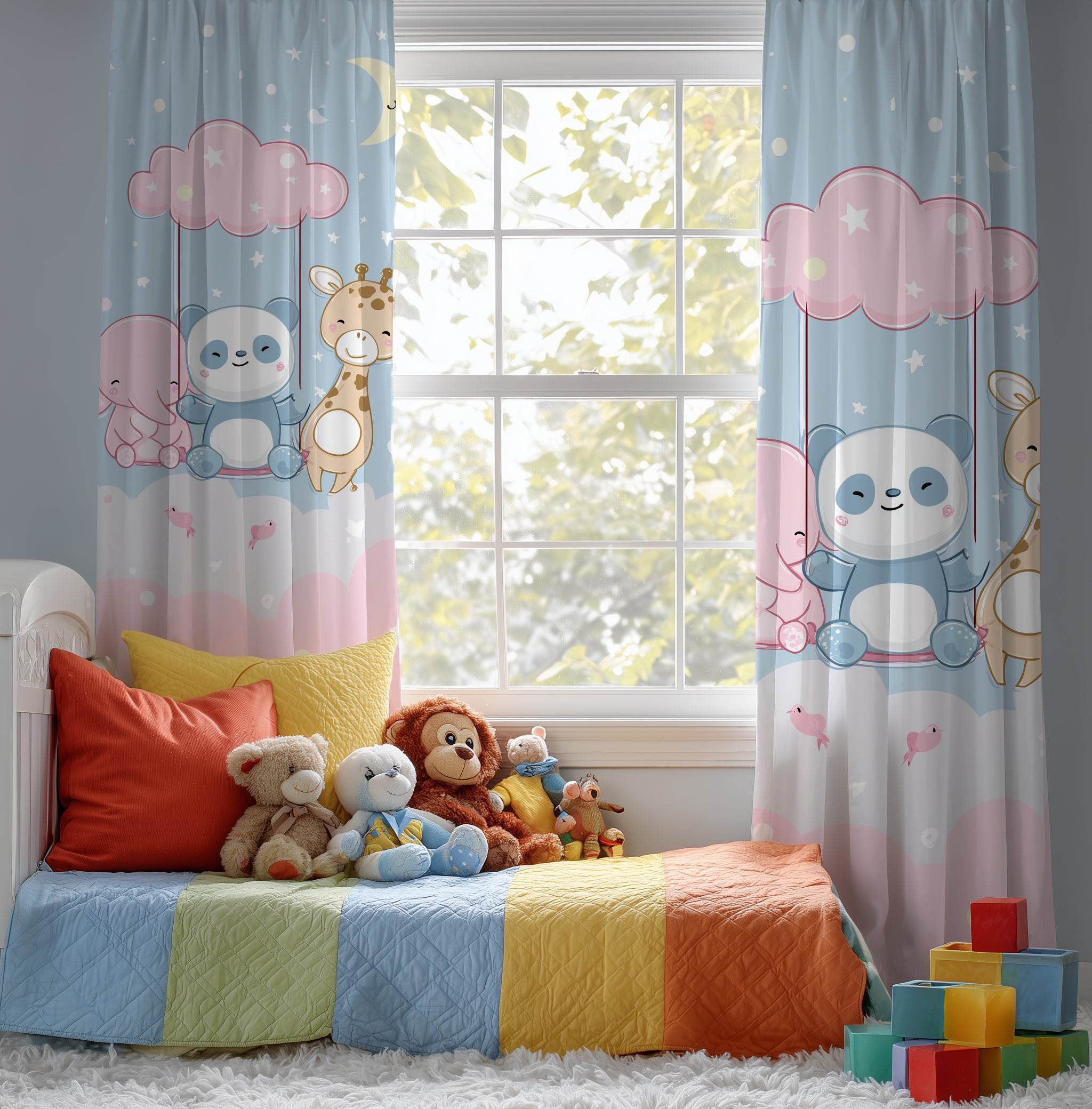 Cute Animal Nursery Window Curtain - Kids Room Decor, Playroom Drapes, Baby Shower Gift, Animal Print Curtains, Whimsical Home Accents - Home Decor -