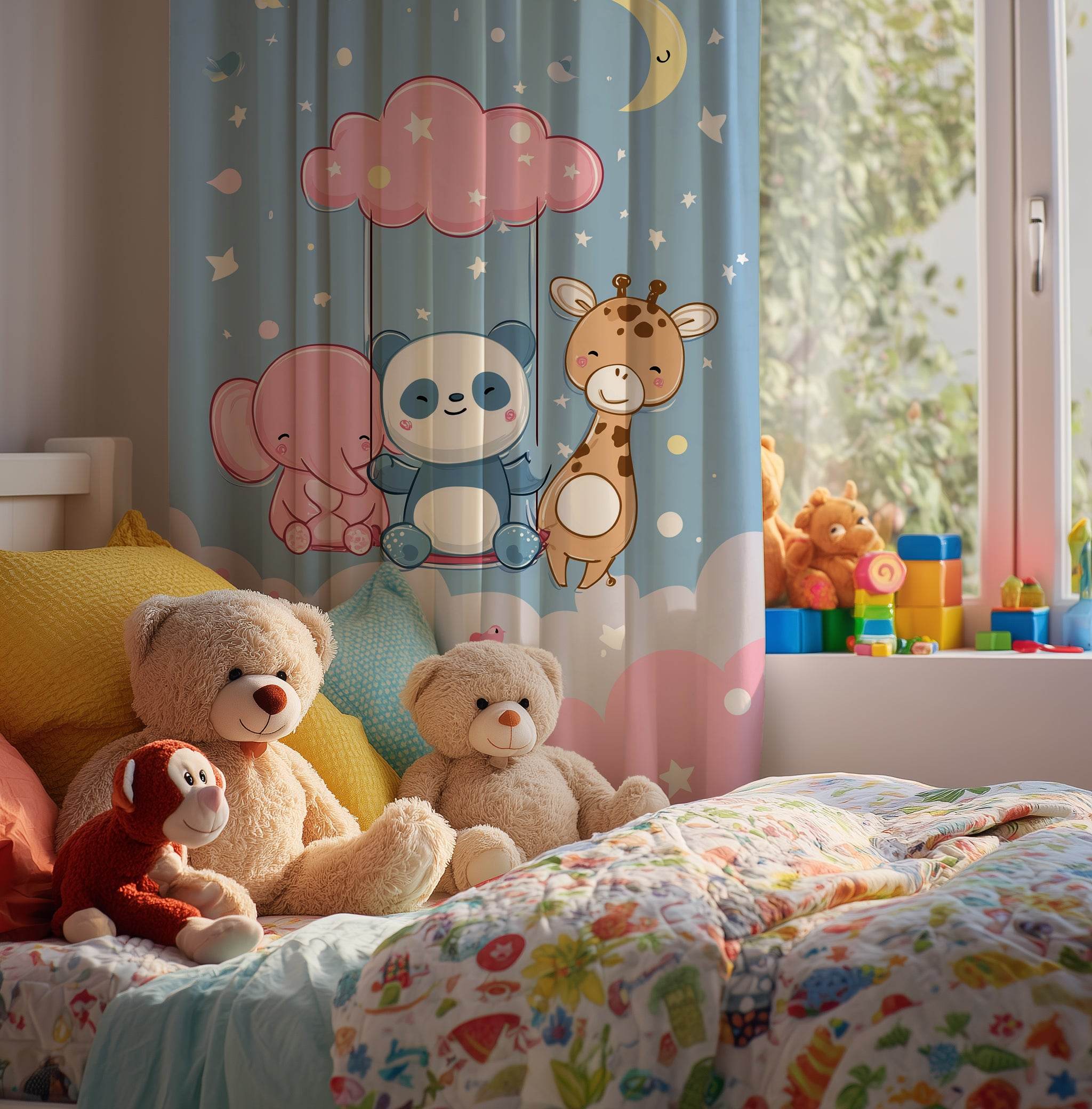 Cute Animal Nursery Window Curtain - Kids Room Decor, Playroom Drapes, Baby Shower Gift, Animal Print Curtains, Whimsical Home Accents - Home Decor -