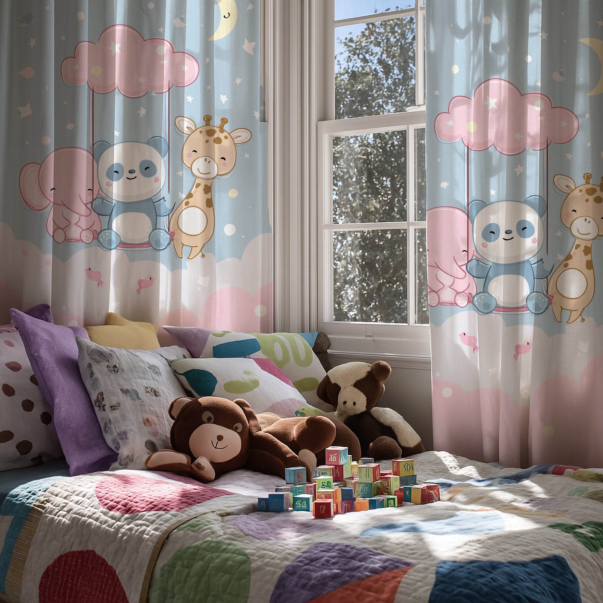 Cute Animal Nursery Window Curtain - Kids Room Decor, Playroom Drapes, Baby Shower Gift, Animal Print Curtains, Whimsical Home Accents - Home Decor -