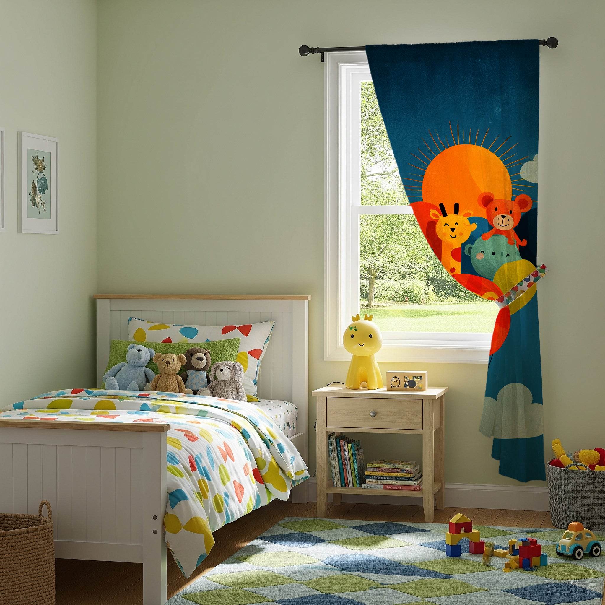 Whimsical Kids' Window Curtain with Animal Balloons, Adorable Home Decor for Nursery, Playroom, Baby Shower Gift, Cute Curtain - Home Decor -