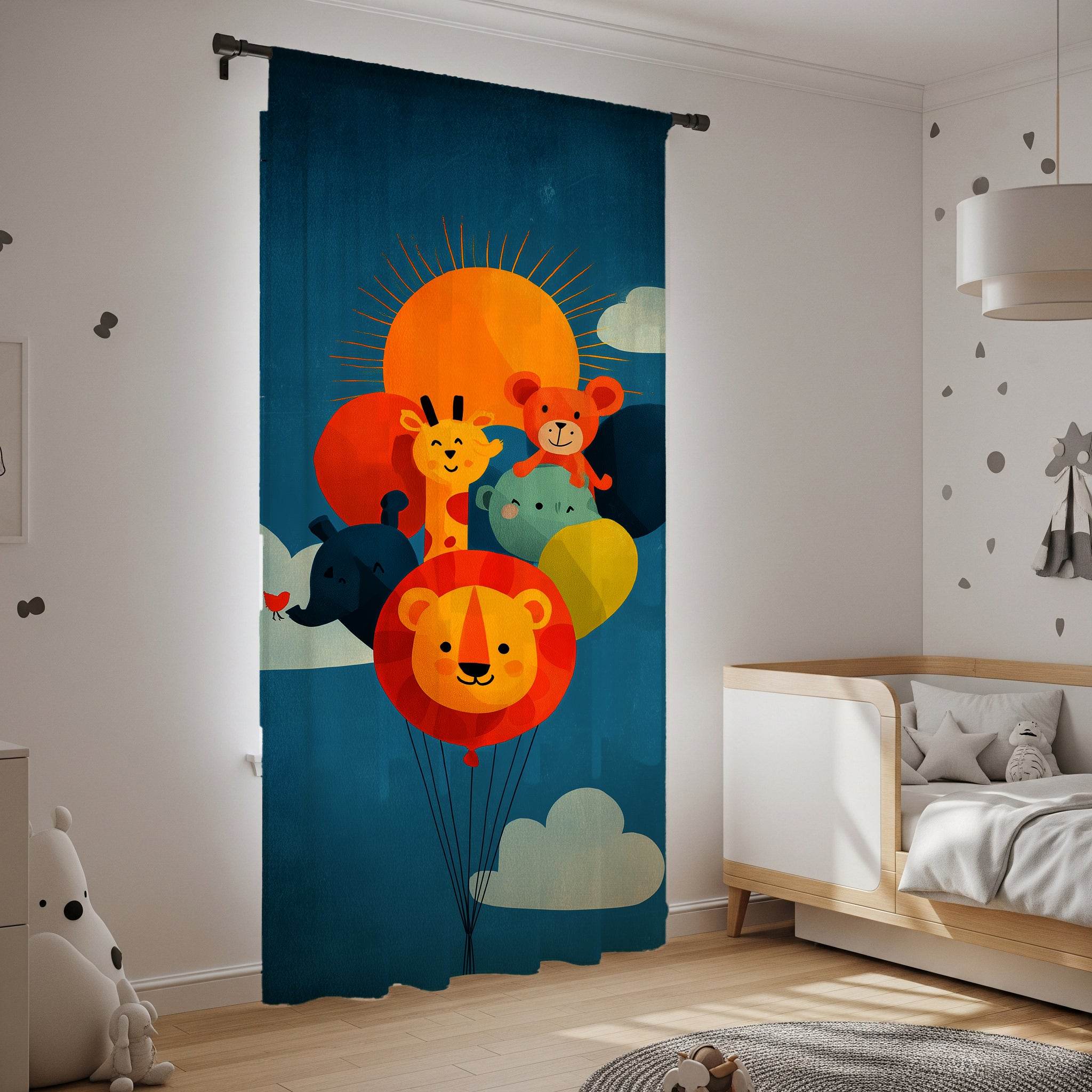 Whimsical Kids' Window Curtain with Animal Balloons, Adorable Home Decor for Nursery, Playroom, Baby Shower Gift, Cute Curtain - Home Decor -