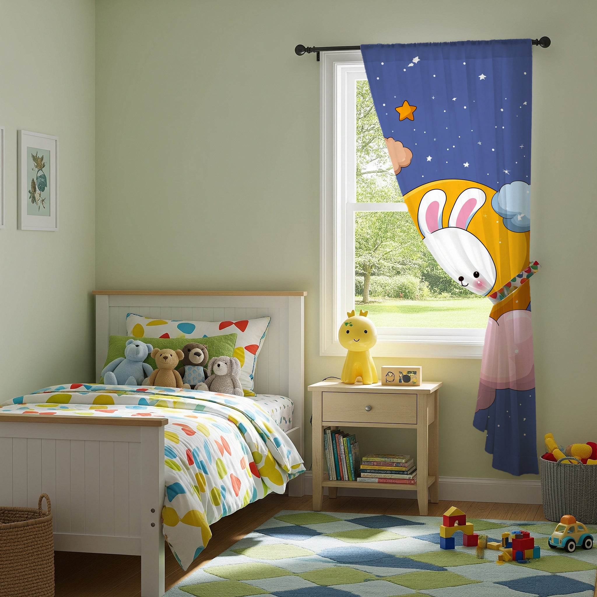 Cute Bunny Nursery Window Curtain, Kids Bedroom Decor, Soft Pastel Curtains, Baby Shower Gift, Childrens Room Accessories - Home Decor -