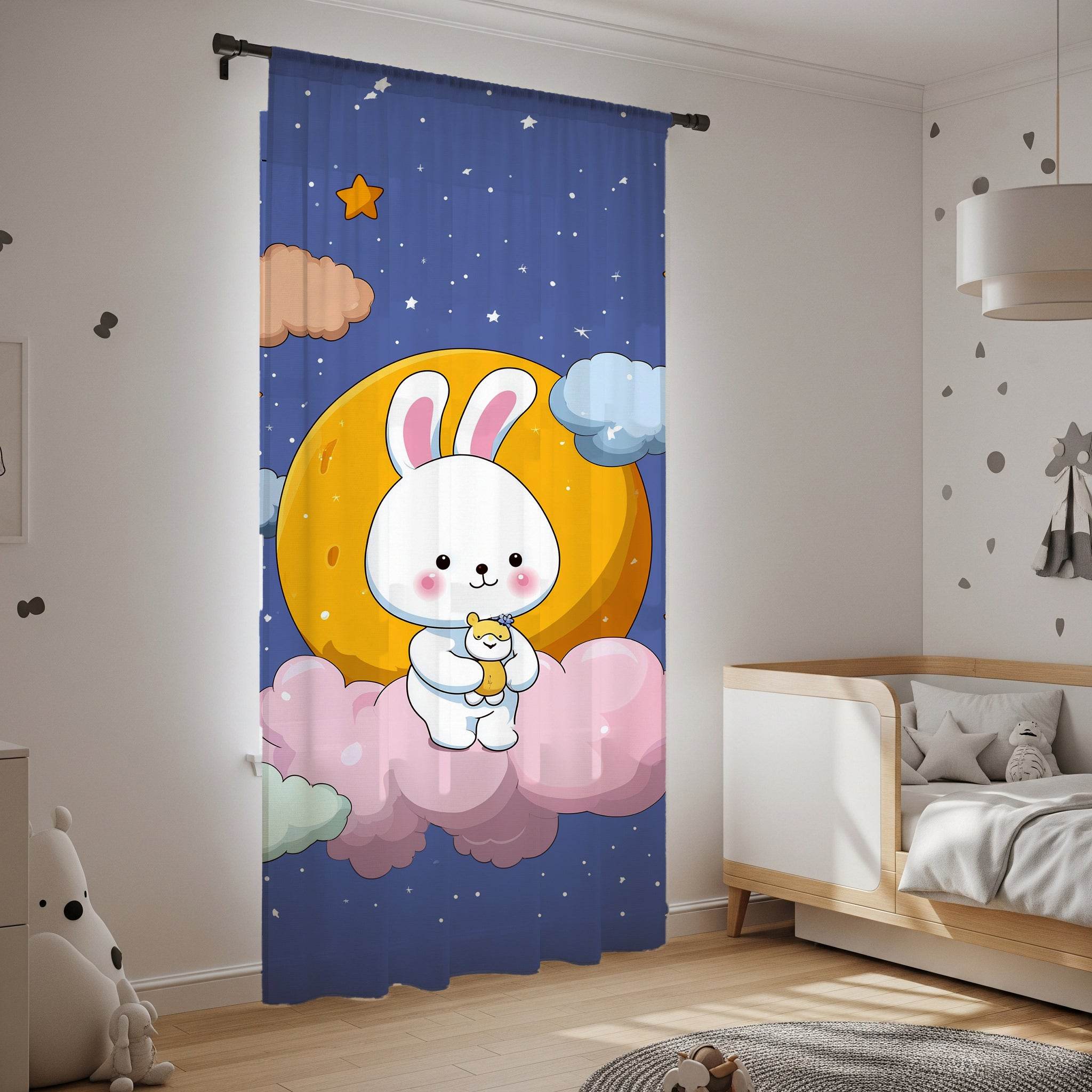 Cute Bunny Nursery Window Curtain, Kids Bedroom Decor, Soft Pastel Curtains, Baby Shower Gift, Childrens Room Accessories - Home Decor -