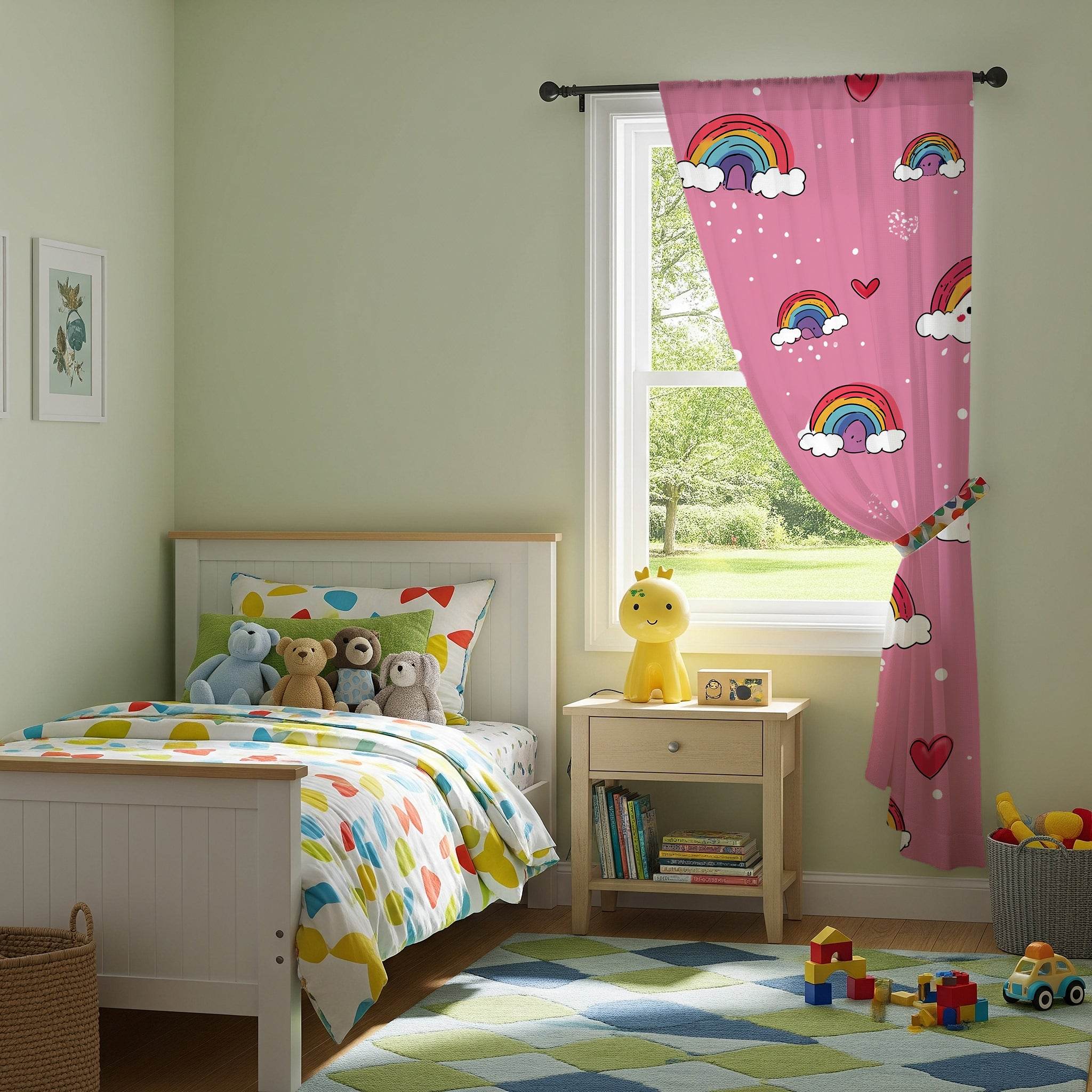 Cute Rainbow Window Curtain, Kids Room Decor, Pastel Curtains, Gift for Nursery, Playroom Window Treatment - Home Decor -