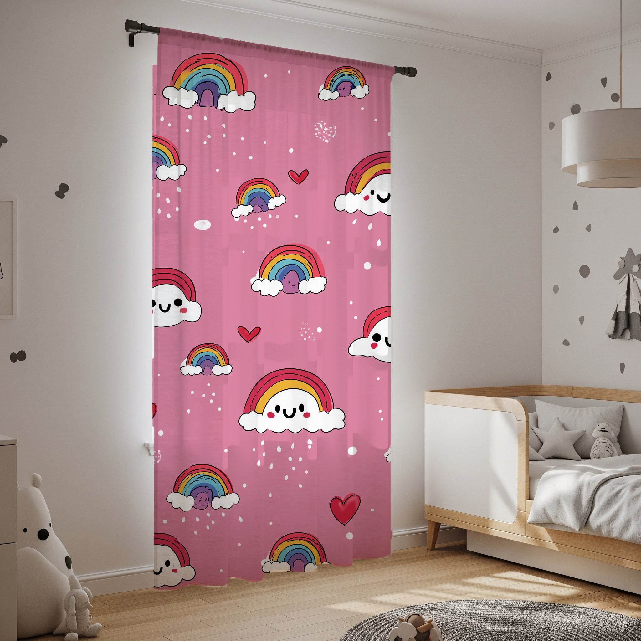 Cute Rainbow Window Curtain, Kids Room Decor, Pastel Curtains, Gift for Nursery, Playroom Window Treatment - Home Decor -