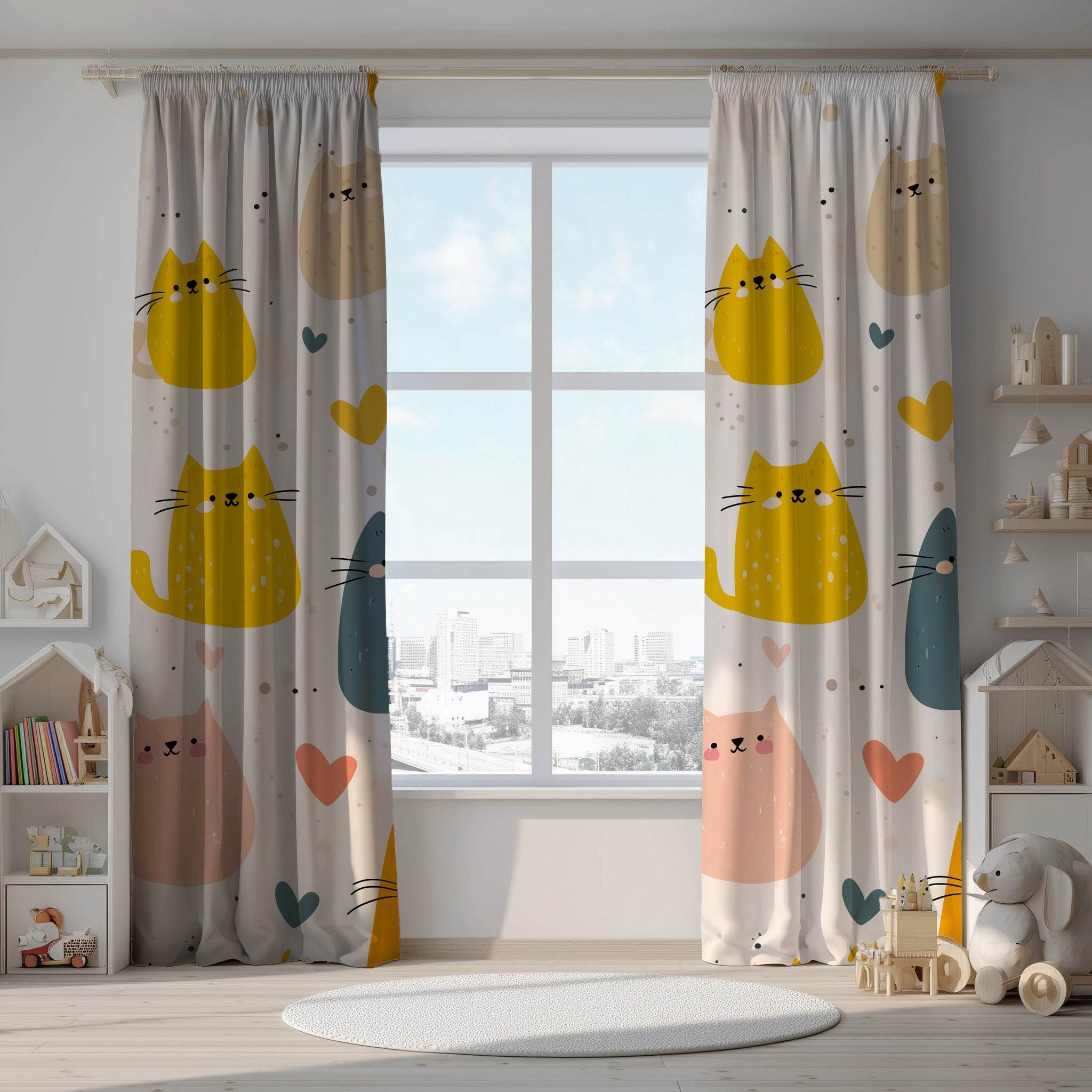 Cute Cat Window Curtain, Adorable Feline Drapes, Pet Lover Home Decor, Kitten Themed Curtains for Kids Room, Animal Print Window Treatment - Home Decor -