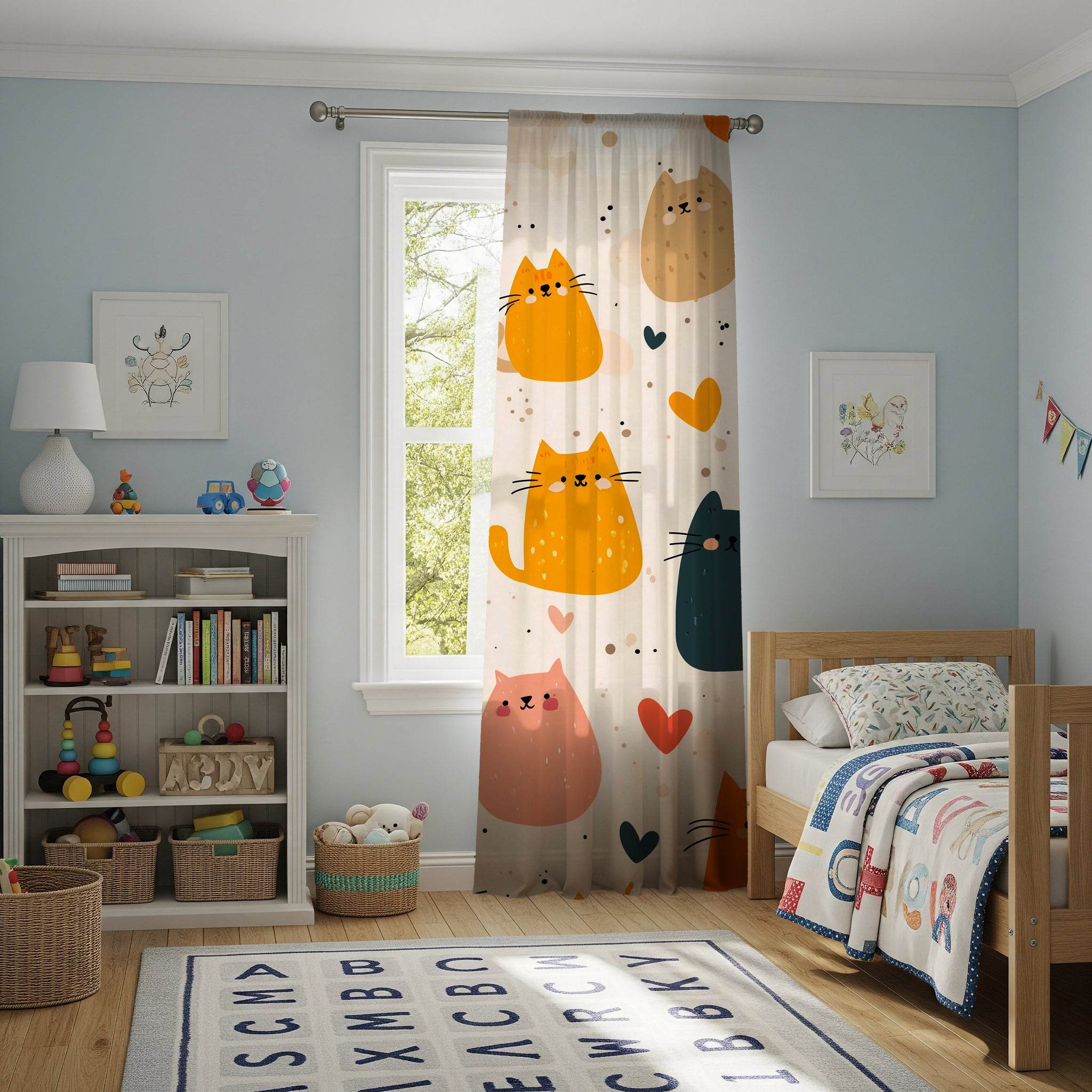 Cute Cat Window Curtain, Adorable Feline Drapes, Pet Lover Home Decor, Kitten Themed Curtains for Kids Room, Animal Print Window Treatment - Home Decor -