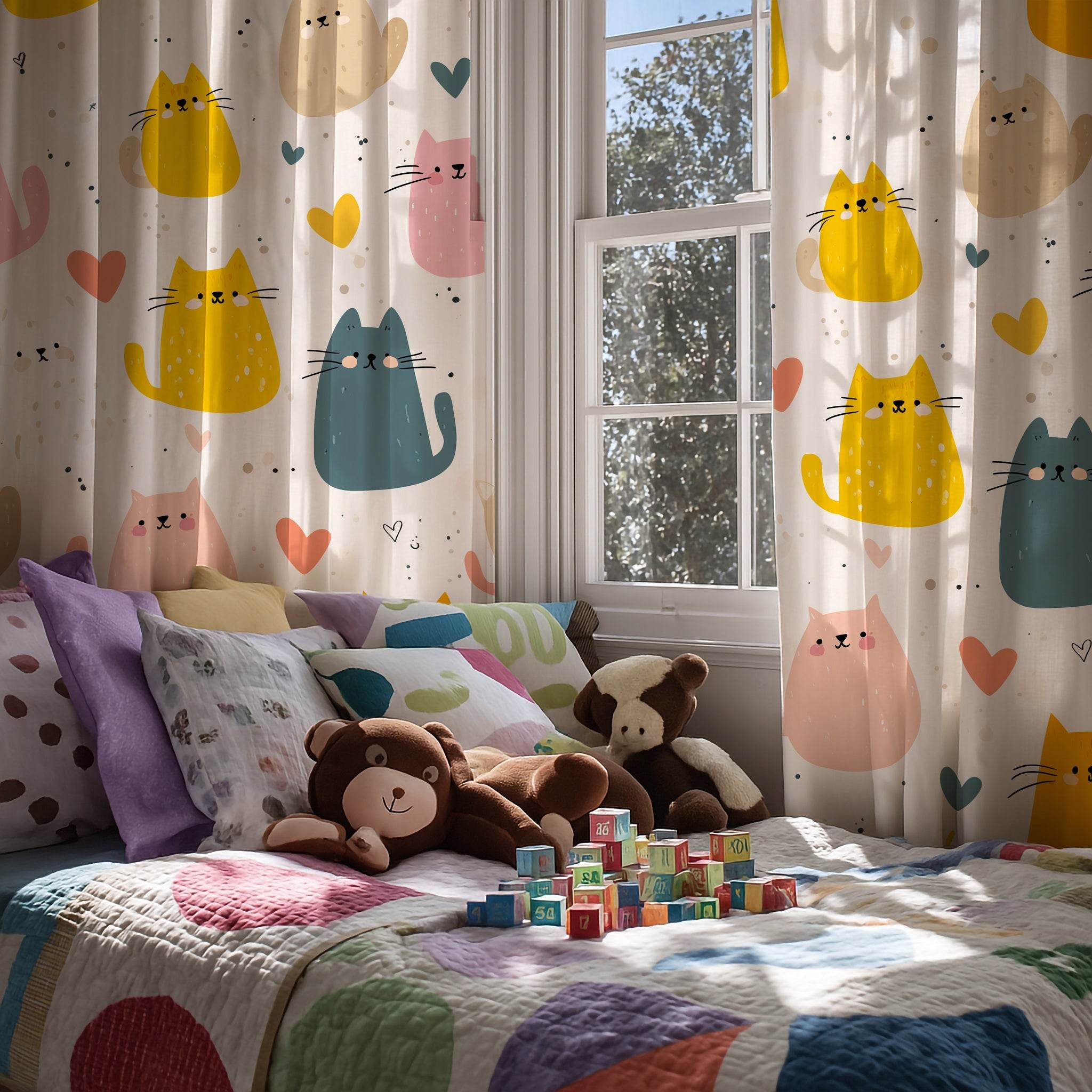 Cute Cat Window Curtain, Adorable Feline Drapes, Pet Lover Home Decor, Kitten Themed Curtains for Kids Room, Animal Print Window Treatment - Home Decor -