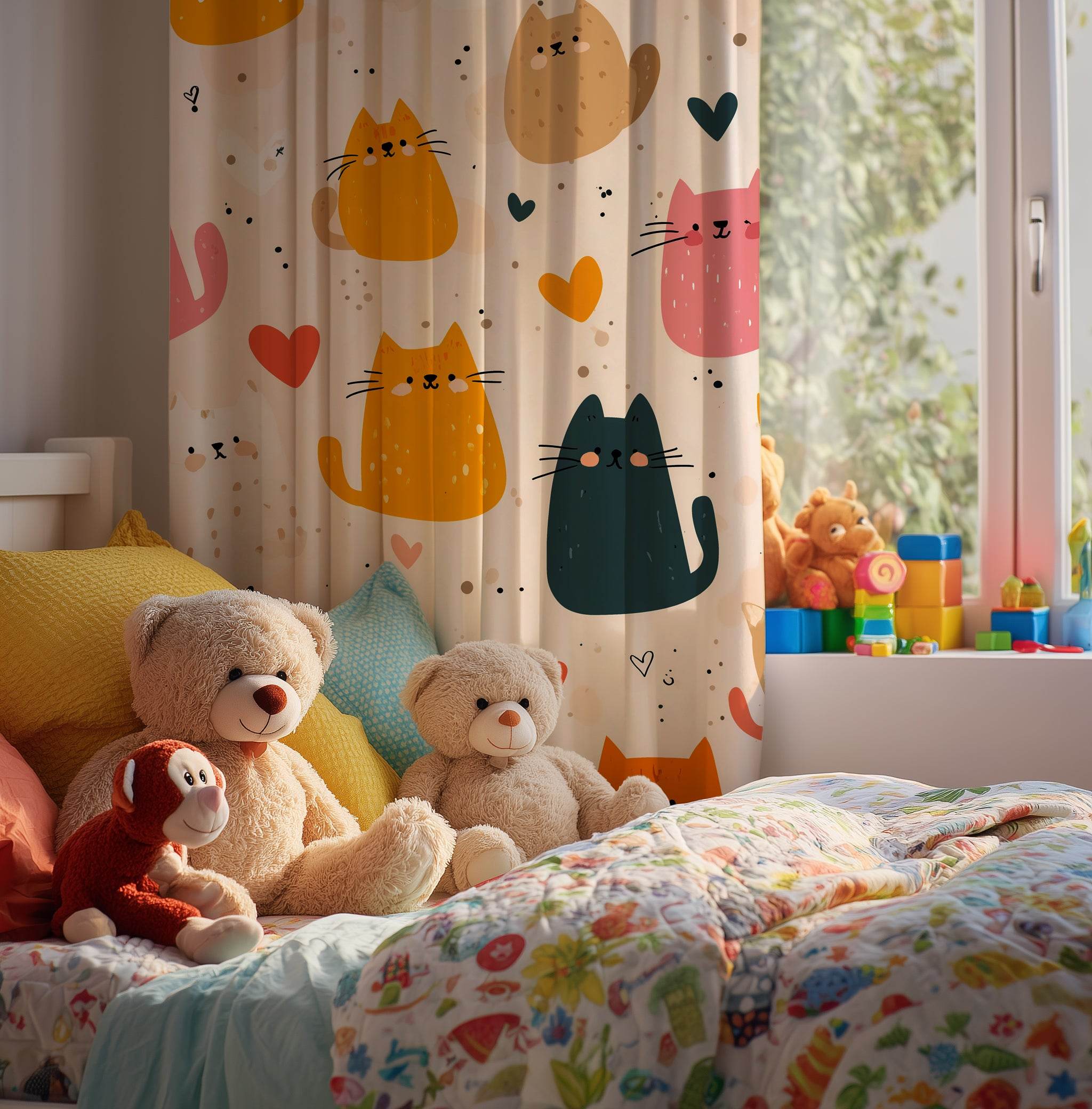 Cute Cat Window Curtain, Adorable Feline Drapes, Pet Lover Home Decor, Kitten Themed Curtains for Kids Room, Animal Print Window Treatment - Home Decor -