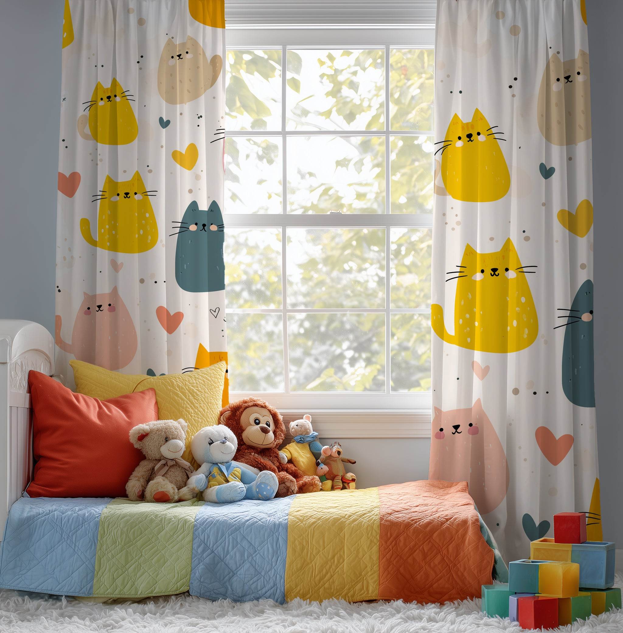 Cute Cat Window Curtain, Adorable Feline Drapes, Pet Lover Home Decor, Kitten Themed Curtains for Kids Room, Animal Print Window Treatment - Home Decor -