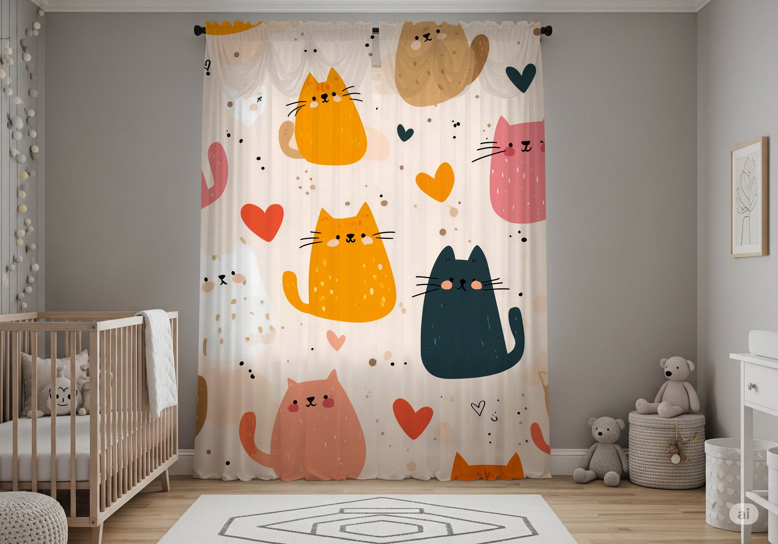 Cute Cat Window Curtain, Adorable Feline Drapes, Pet Lover Home Decor, Kitten Themed Curtains for Kids Room, Animal Print Window Treatment - Home Decor -
