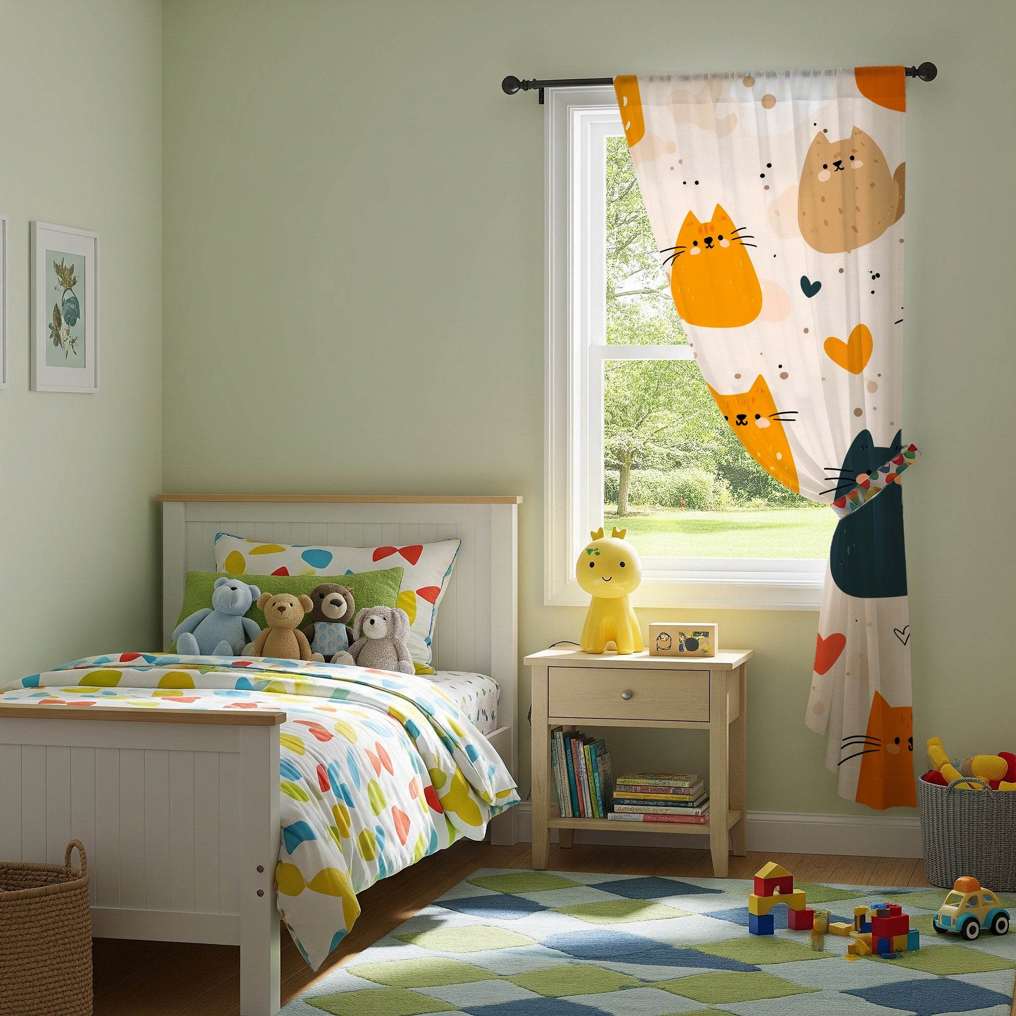 Cute Cat Window Curtain, Adorable Feline Drapes, Pet Lover Home Decor, Kitten Themed Curtains for Kids Room, Animal Print Window Treatment - Home Decor -