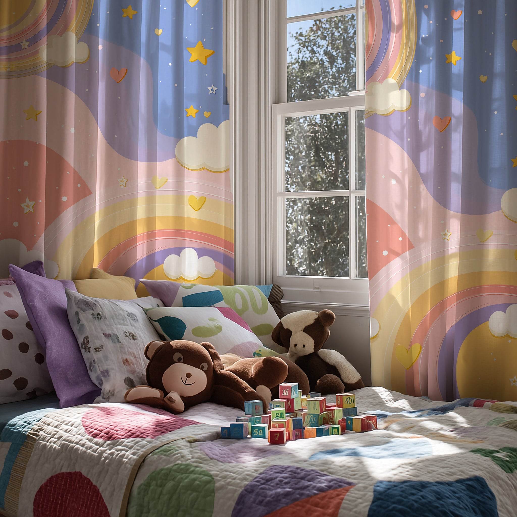 Colorful Rainbow Window Curtain, Cheerful Home Decor, Kids Room, Nursery Curtains, Living Room Window Treatment, Gift Idea - Home Decor -