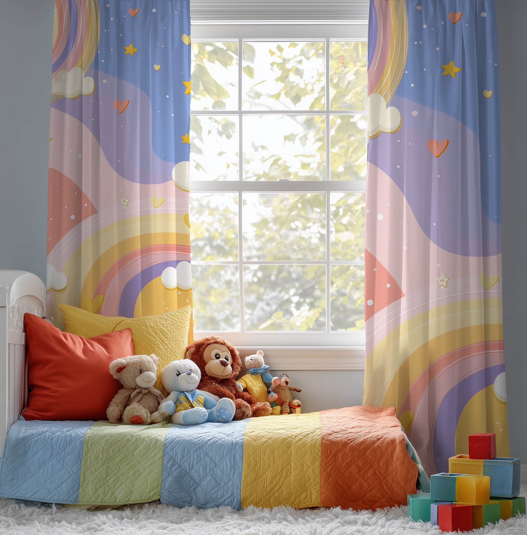 Colorful Rainbow Window Curtain, Cheerful Home Decor, Kids Room, Nursery Curtains, Living Room Window Treatment, Gift Idea - Home Decor -