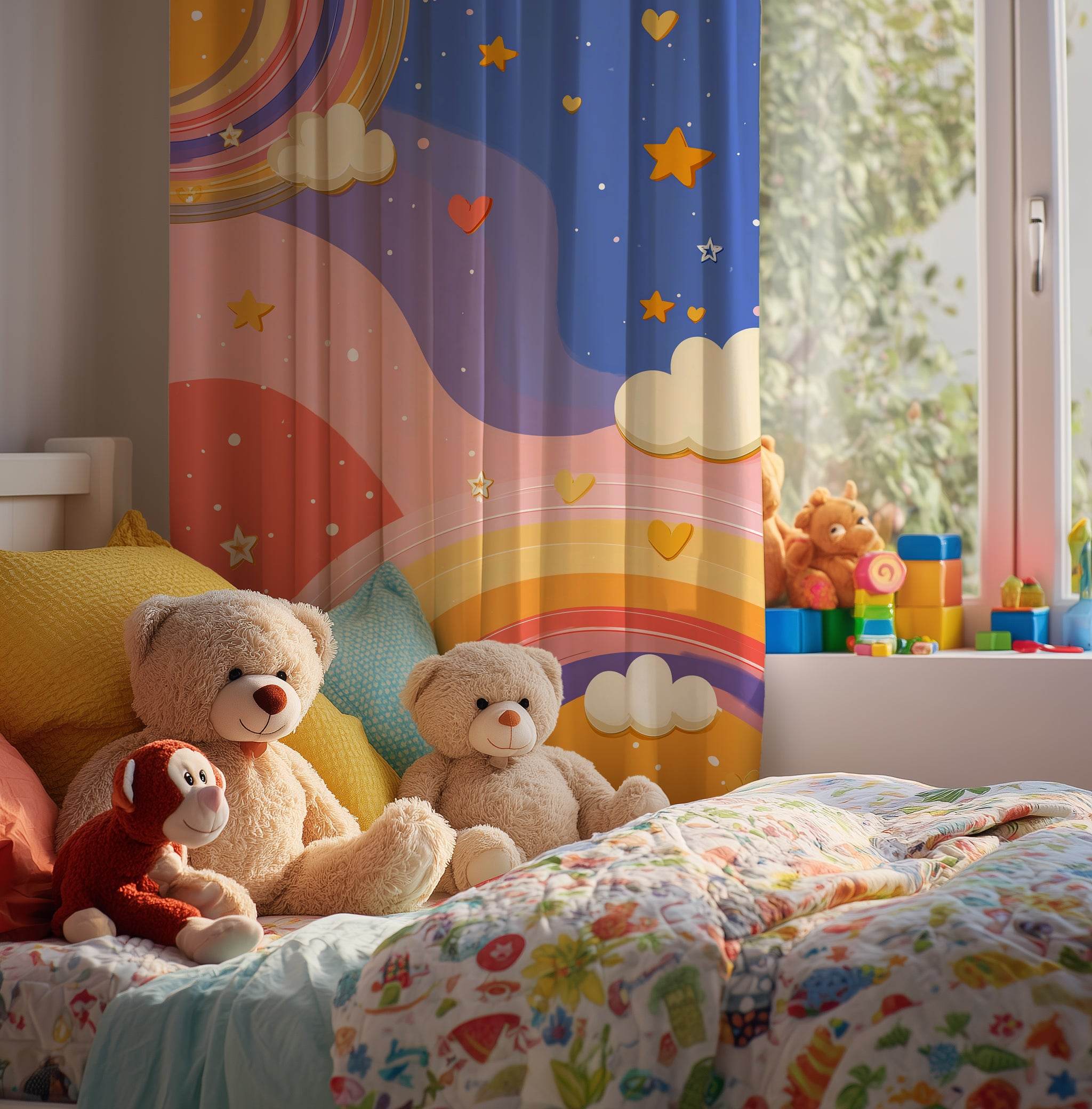 Colorful Rainbow Window Curtain, Cheerful Home Decor, Kids Room, Nursery Curtains, Living Room Window Treatment, Gift Idea - Home Decor -