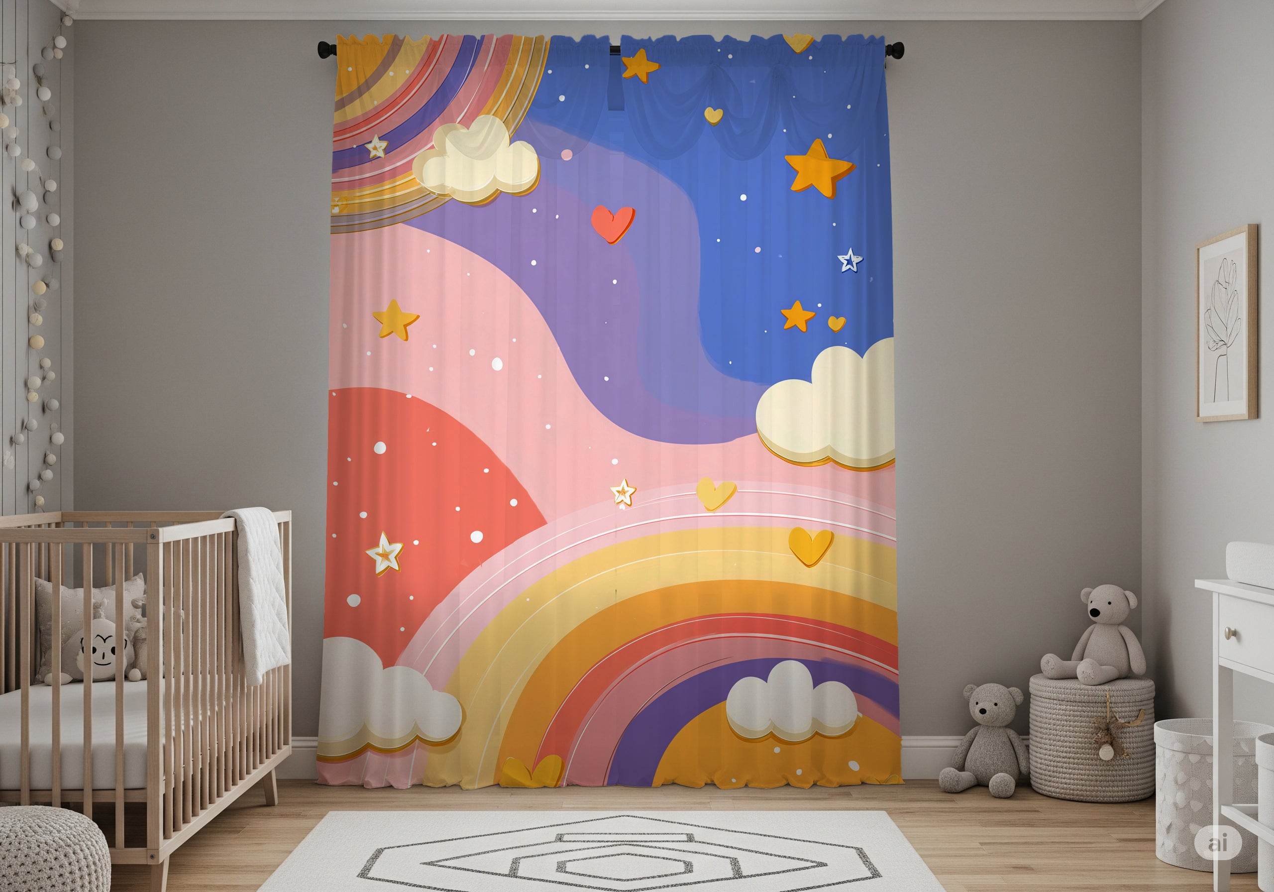 Colorful Rainbow Window Curtain, Cheerful Home Decor, Kids Room, Nursery Curtains, Living Room Window Treatment, Gift Idea - Home Decor -