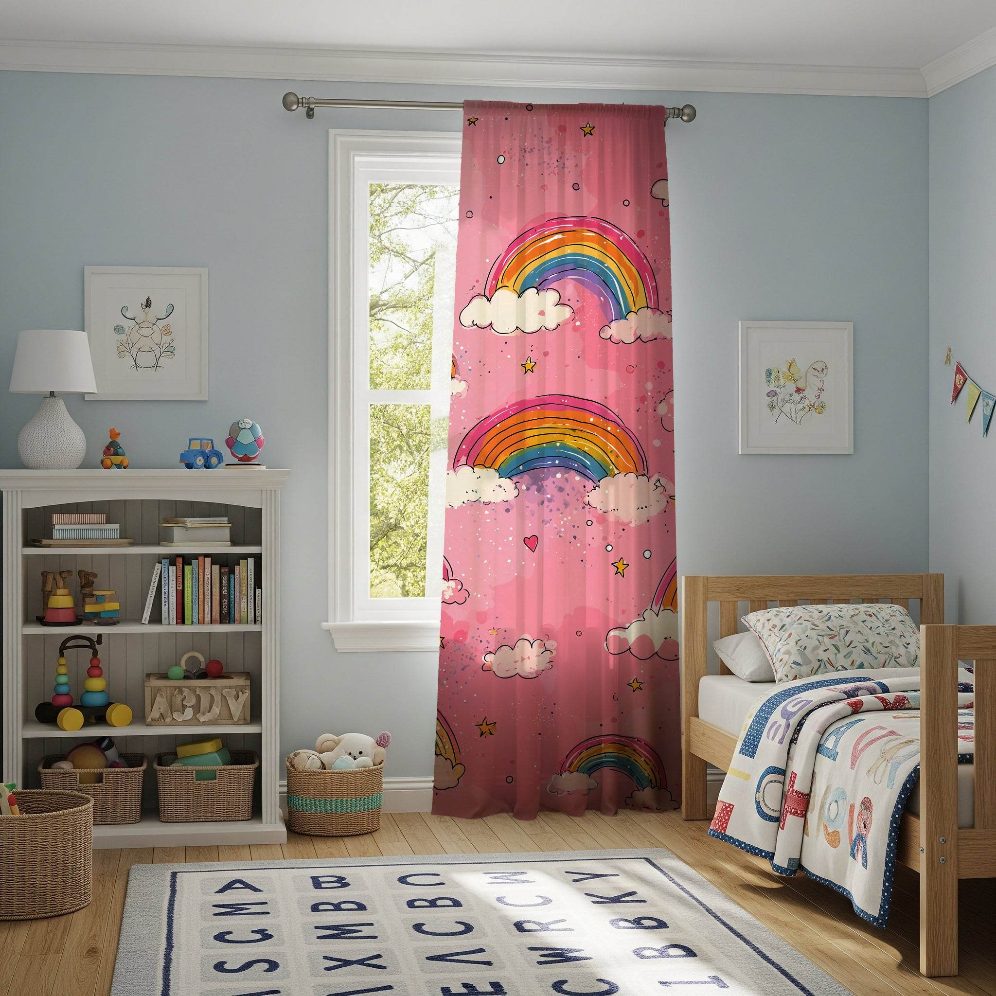 Whimsical Rainbow Window Curtain, Kids Room Decor, Playroom Curtains, Pastel Aesthetic Drapes, Nursery Accessories, Gift for Children - Home Decor -