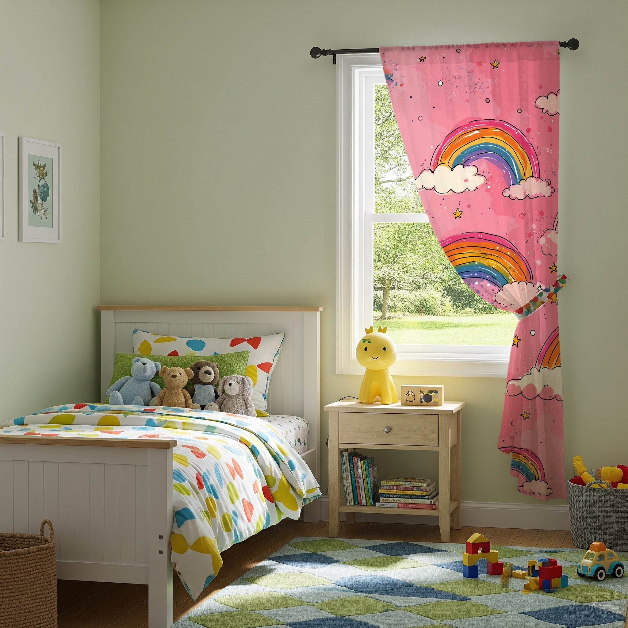 Whimsical Rainbow Window Curtain, Kids Room Decor, Playroom Curtains, Pastel Aesthetic Drapes, Nursery Accessories, Gift for Children - Home Decor -