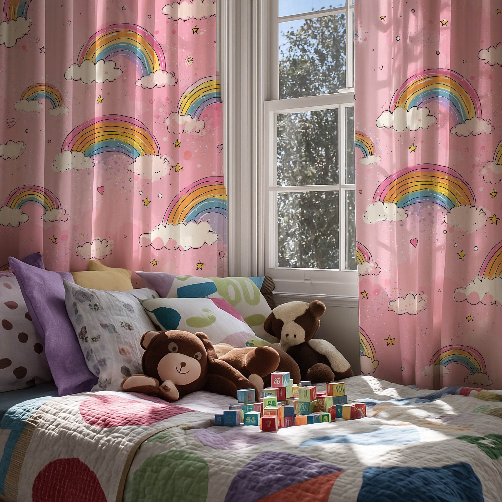 Whimsical Rainbow Window Curtain, Kids Room Decor, Playroom Curtains, Pastel Aesthetic Drapes, Nursery Accessories, Gift for Children - Home Decor -