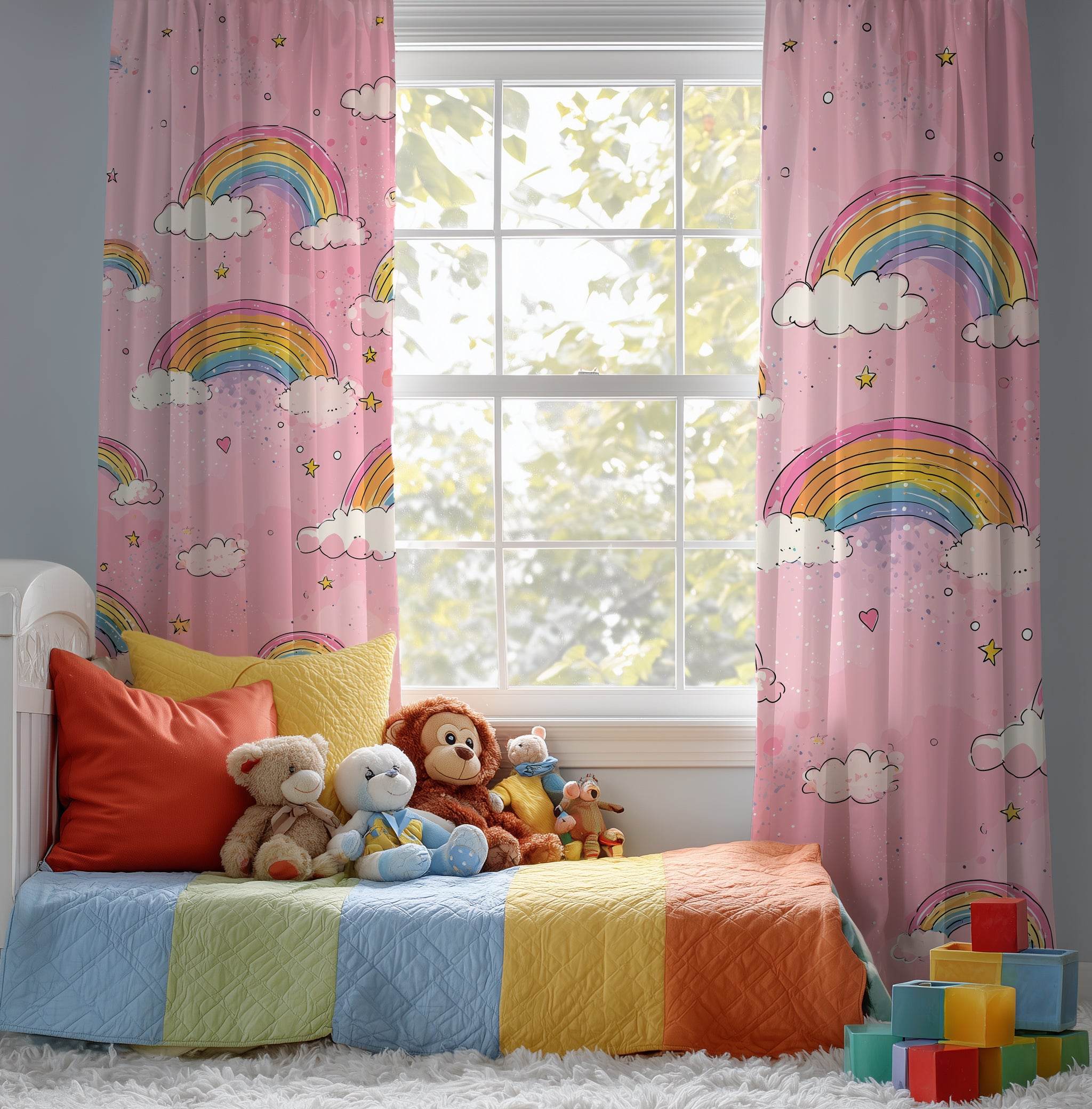 Whimsical Rainbow Window Curtain, Kids Room Decor, Playroom Curtains, Pastel Aesthetic Drapes, Nursery Accessories, Gift for Children - Home Decor -