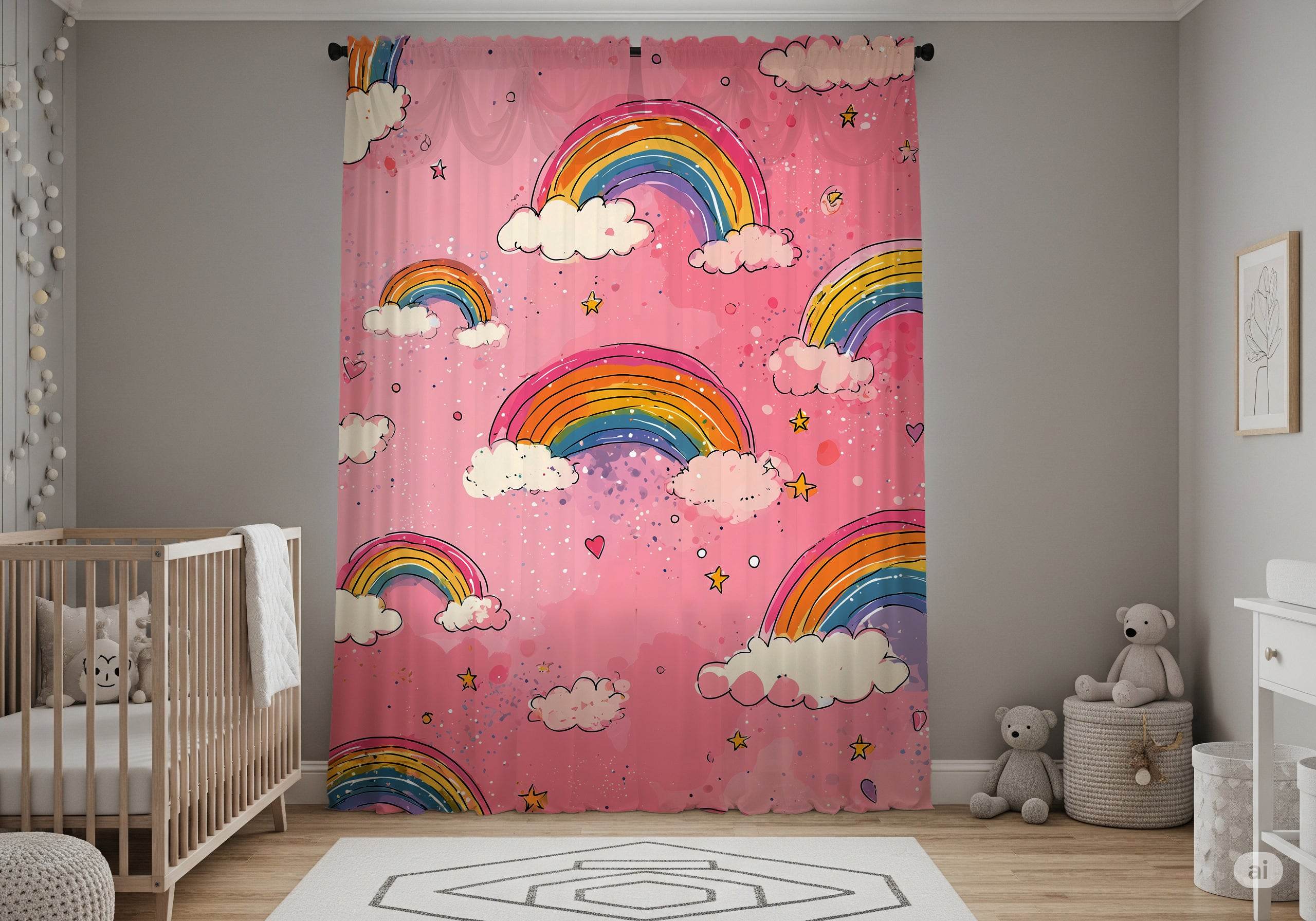 Whimsical Rainbow Window Curtain, Kids Room Decor, Playroom Curtains, Pastel Aesthetic Drapes, Nursery Accessories, Gift for Children - Home Decor -