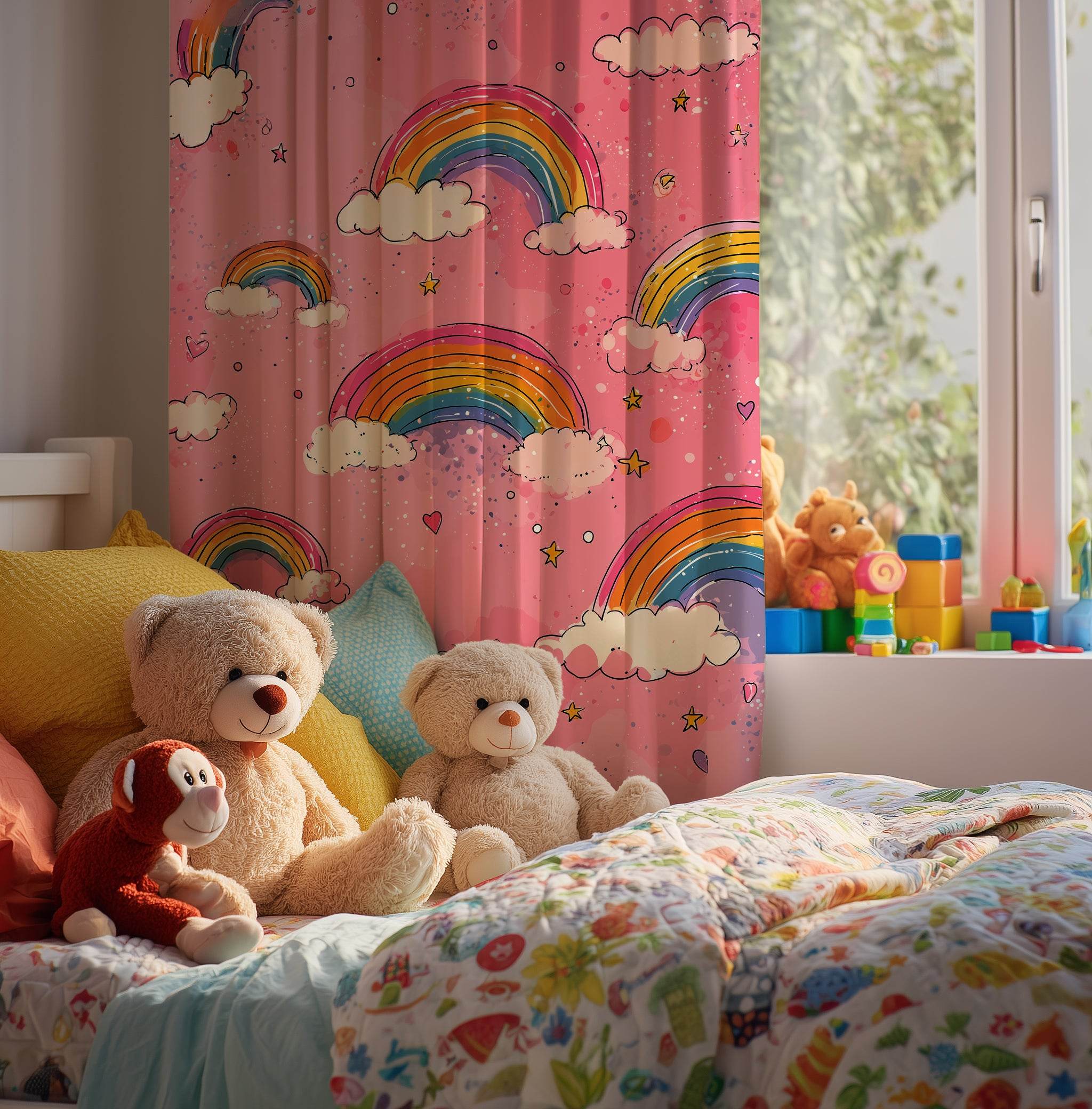 Whimsical Rainbow Window Curtain, Kids Room Decor, Playroom Curtains, Pastel Aesthetic Drapes, Nursery Accessories, Gift for Children - Home Decor -