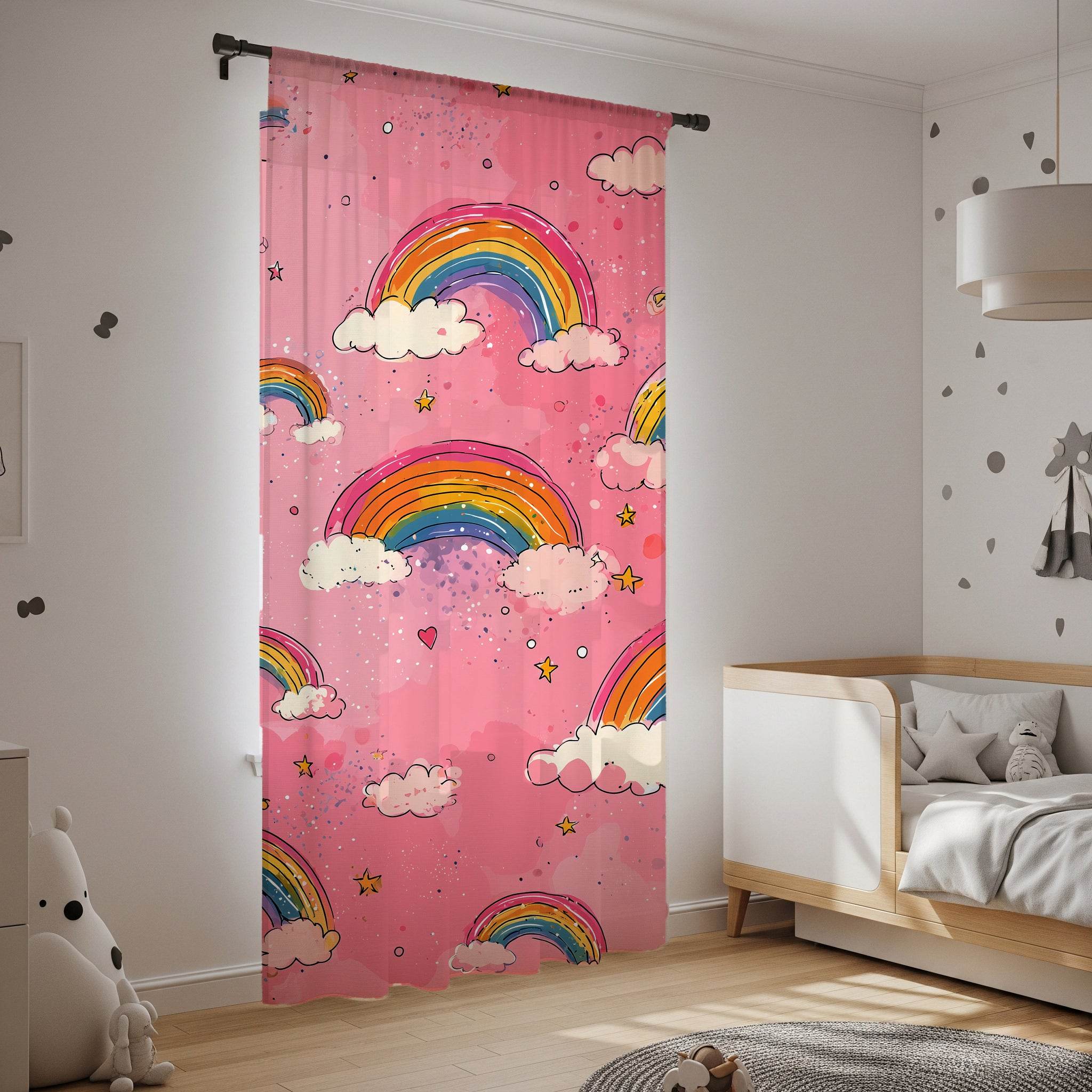 Whimsical Rainbow Window Curtain, Kids Room Decor, Playroom Curtains, Pastel Aesthetic Drapes, Nursery Accessories, Gift for Children - Home Decor -