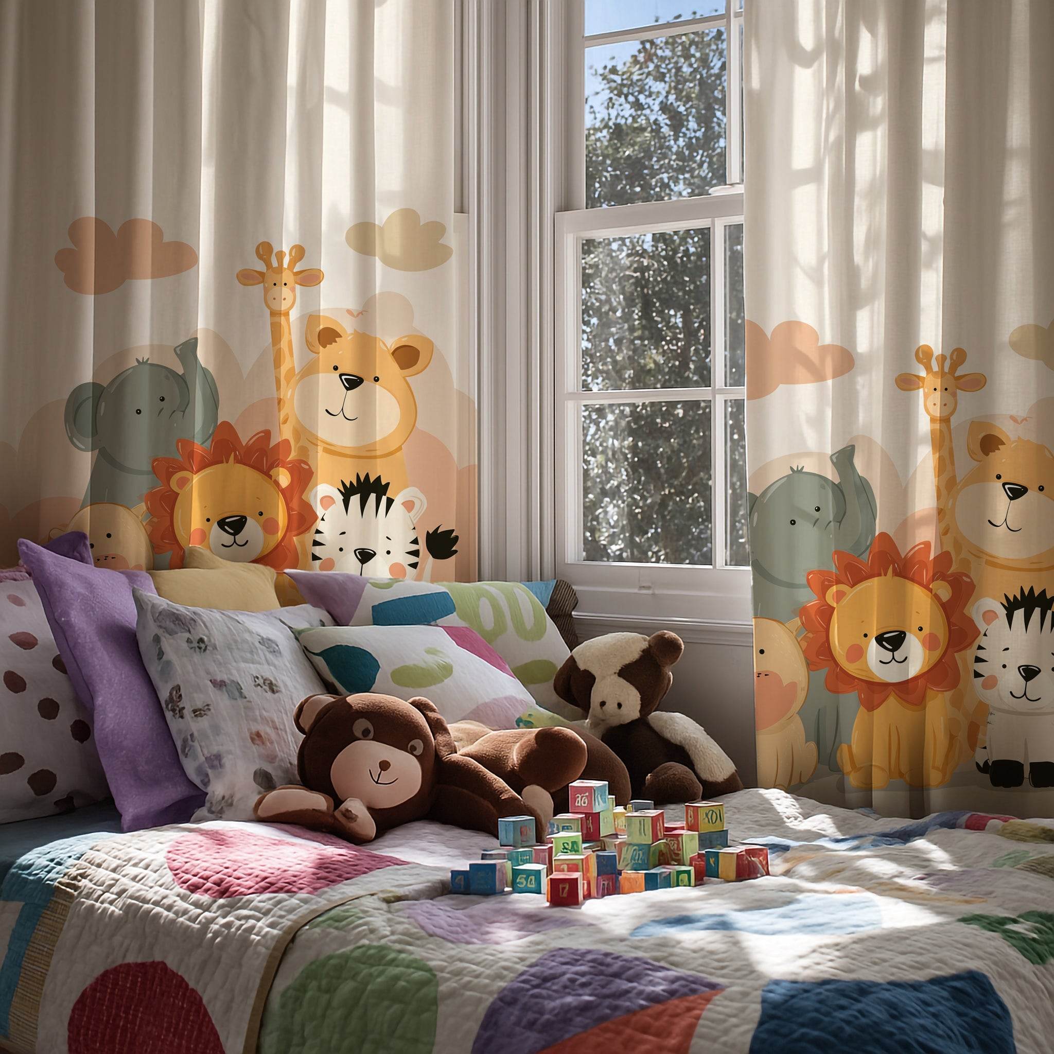 Whimsical Animal Print Window Curtain, Nursery Decor, Kids Room, Playroom, Jungle Theme, Gift - Home Decor -