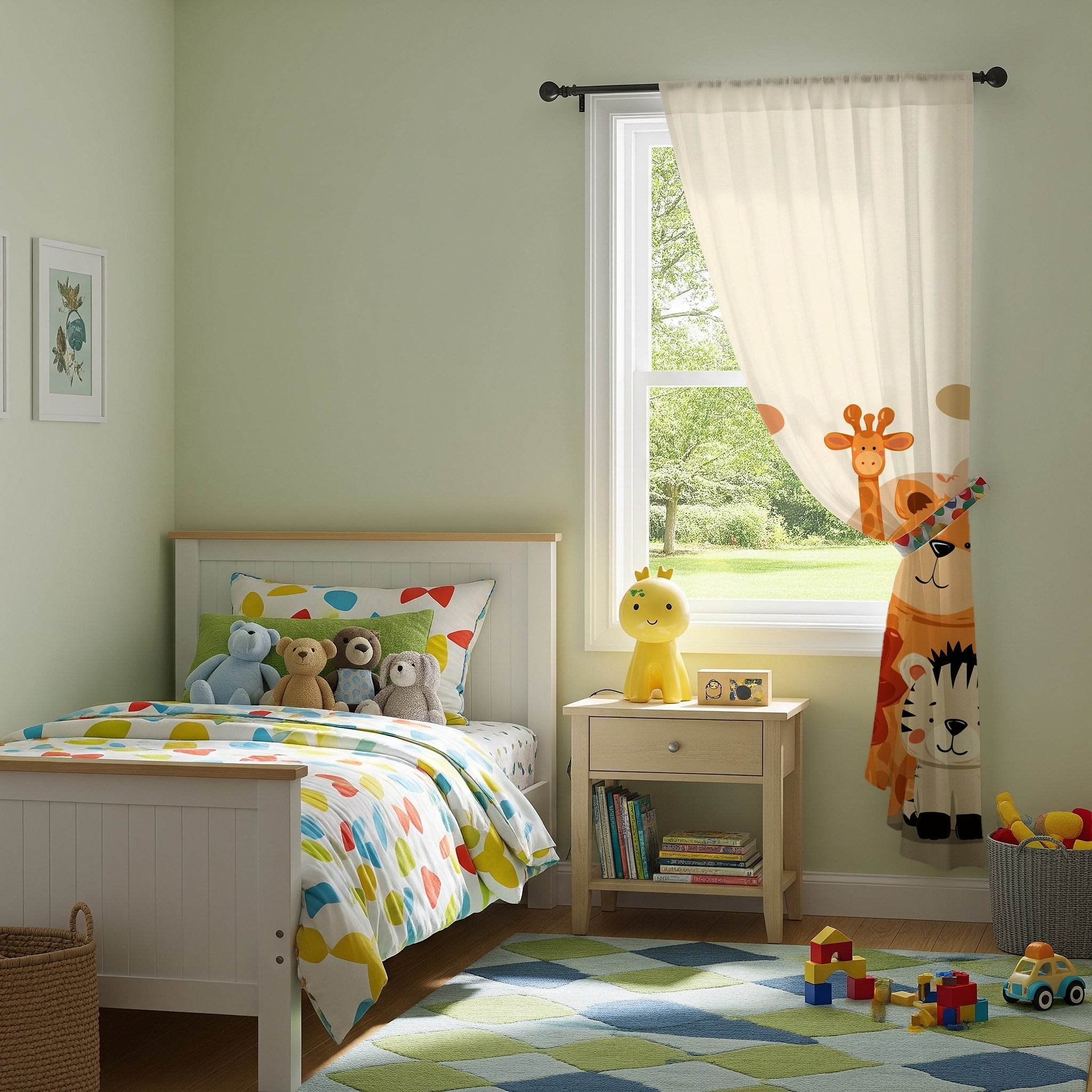 Whimsical Animal Print Window Curtain, Nursery Decor, Kids Room, Playroom, Jungle Theme, Gift - Home Decor -