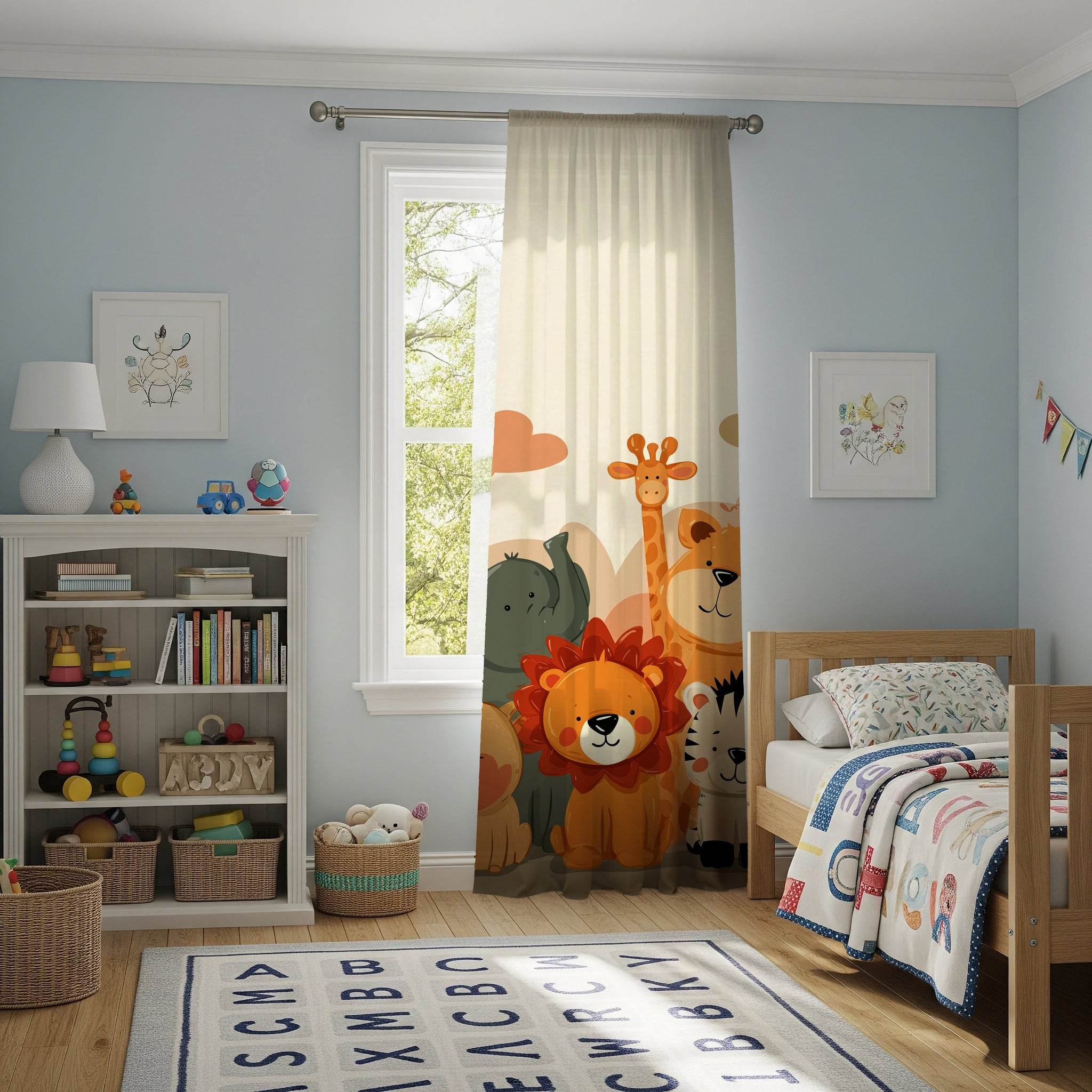 Whimsical Animal Print Window Curtain, Nursery Decor, Kids Room, Playroom, Jungle Theme, Gift - Home Decor -