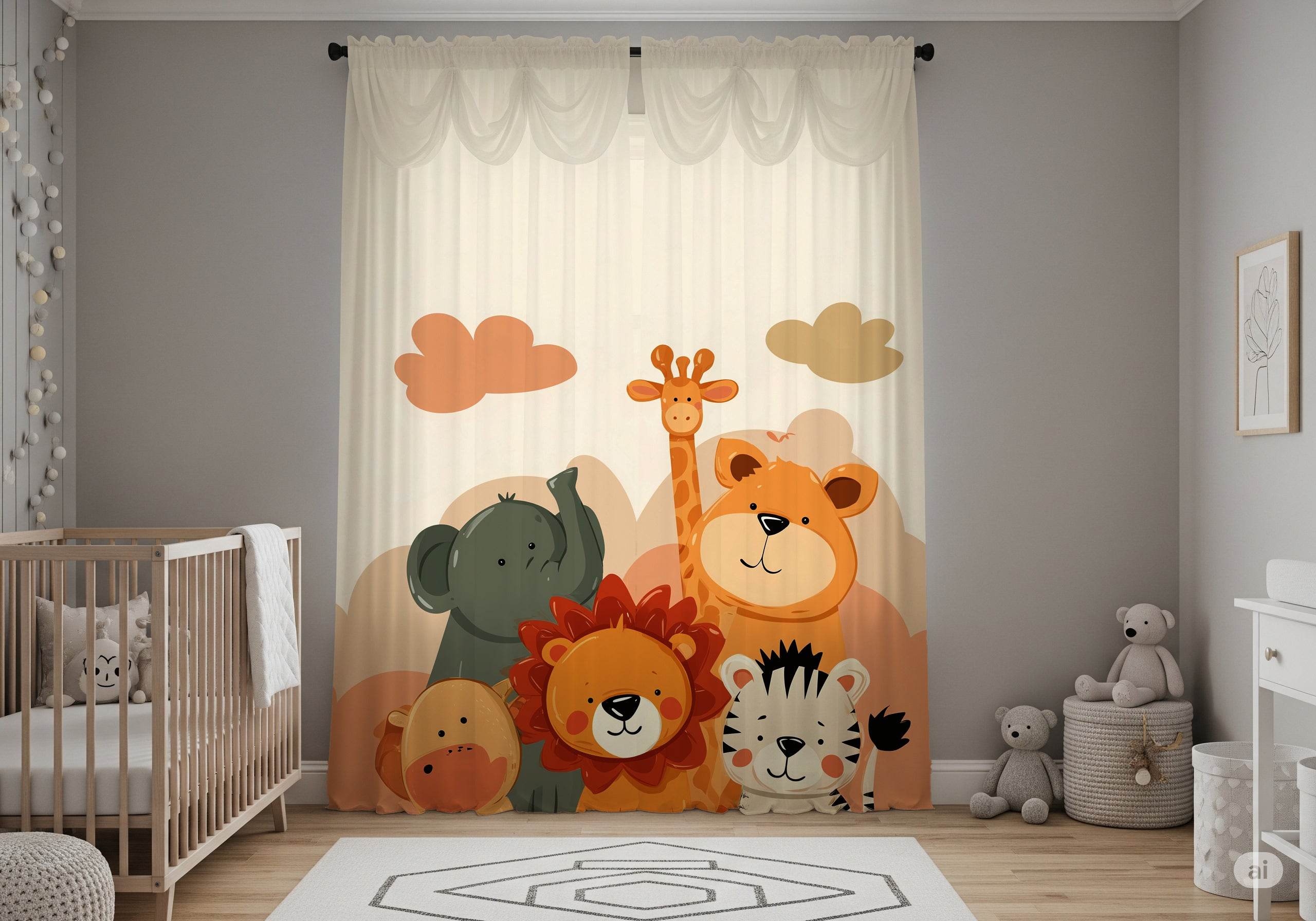 Whimsical Animal Print Window Curtain, Nursery Decor, Kids Room, Playroom, Jungle Theme, Gift - Home Decor -