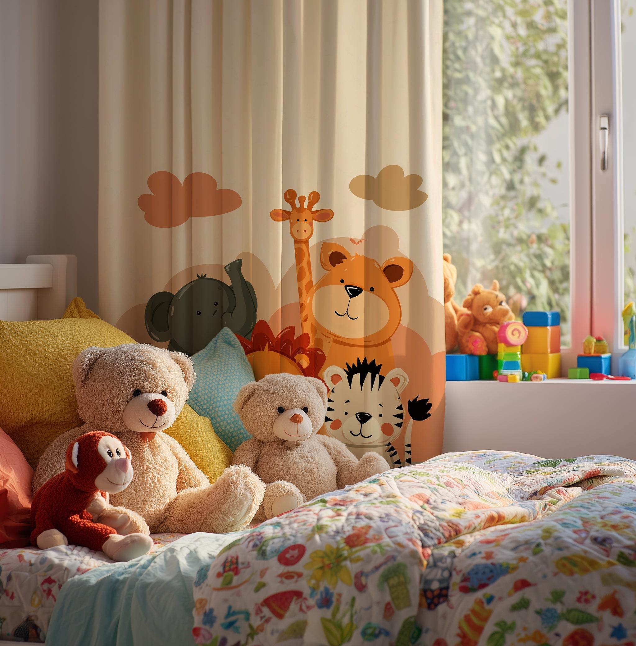 Whimsical Animal Print Window Curtain, Nursery Decor, Kids Room, Playroom, Jungle Theme, Gift - Home Decor -