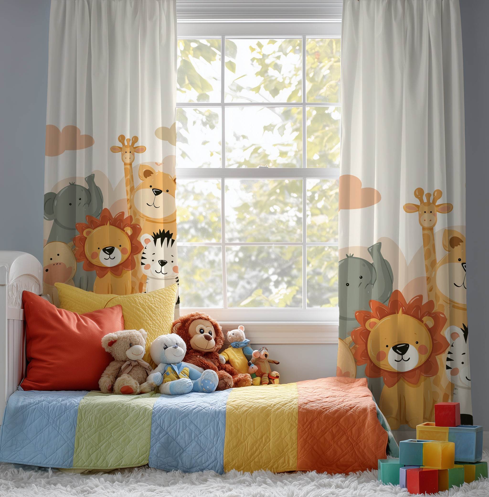 Whimsical Animal Print Window Curtain, Nursery Decor, Kids Room, Playroom, Jungle Theme, Gift - Home Decor -