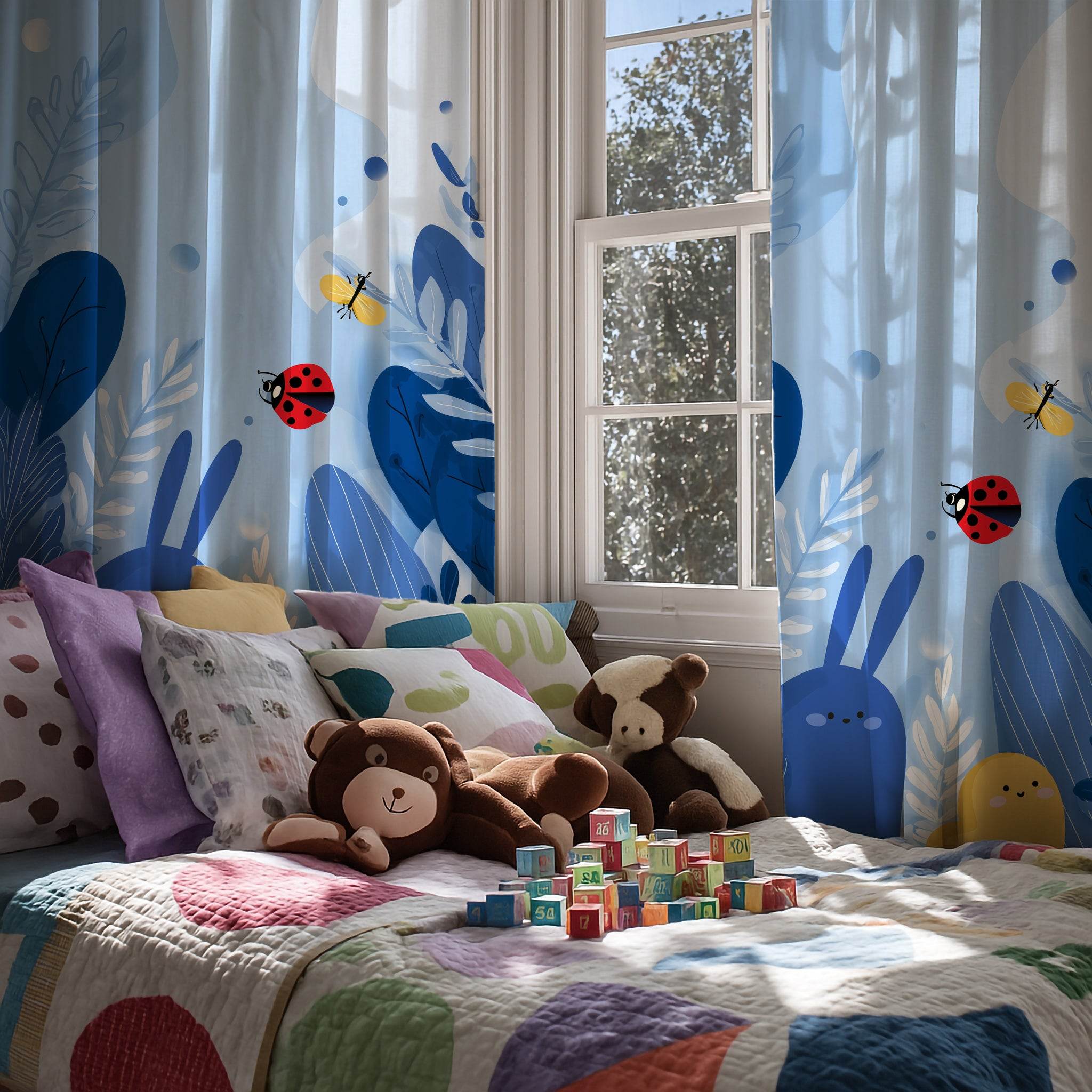 Whimsical Animal-Themed Window Curtain for Playful Spaces, Kids Room Decor, Nursery Drapes, Colorful Light Filters, Cute Animal Print - Home Decor -