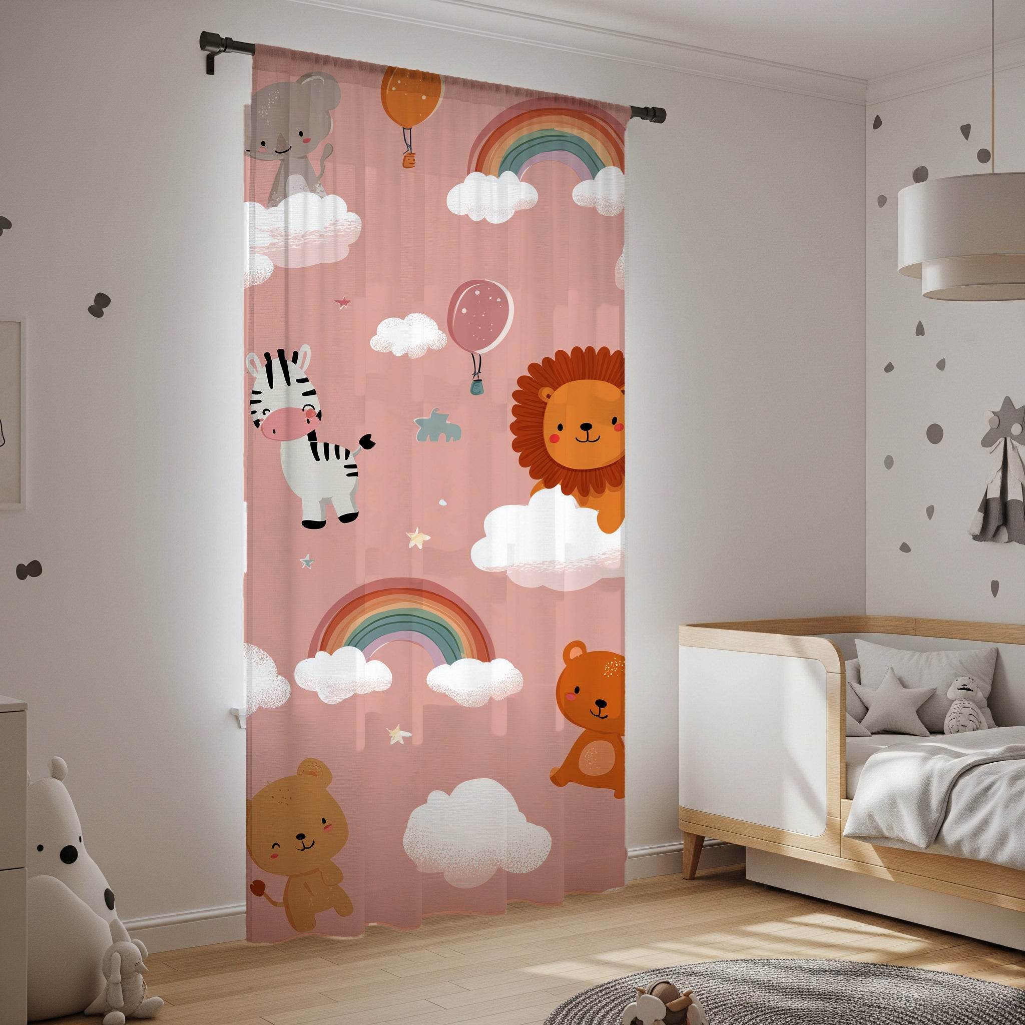 Whimsical Animal Nursery Curtain, Baby Shower Decor, Kids Room Shades, Playroom Window Treatment, Colorful Cloud Motif - Home Decor -