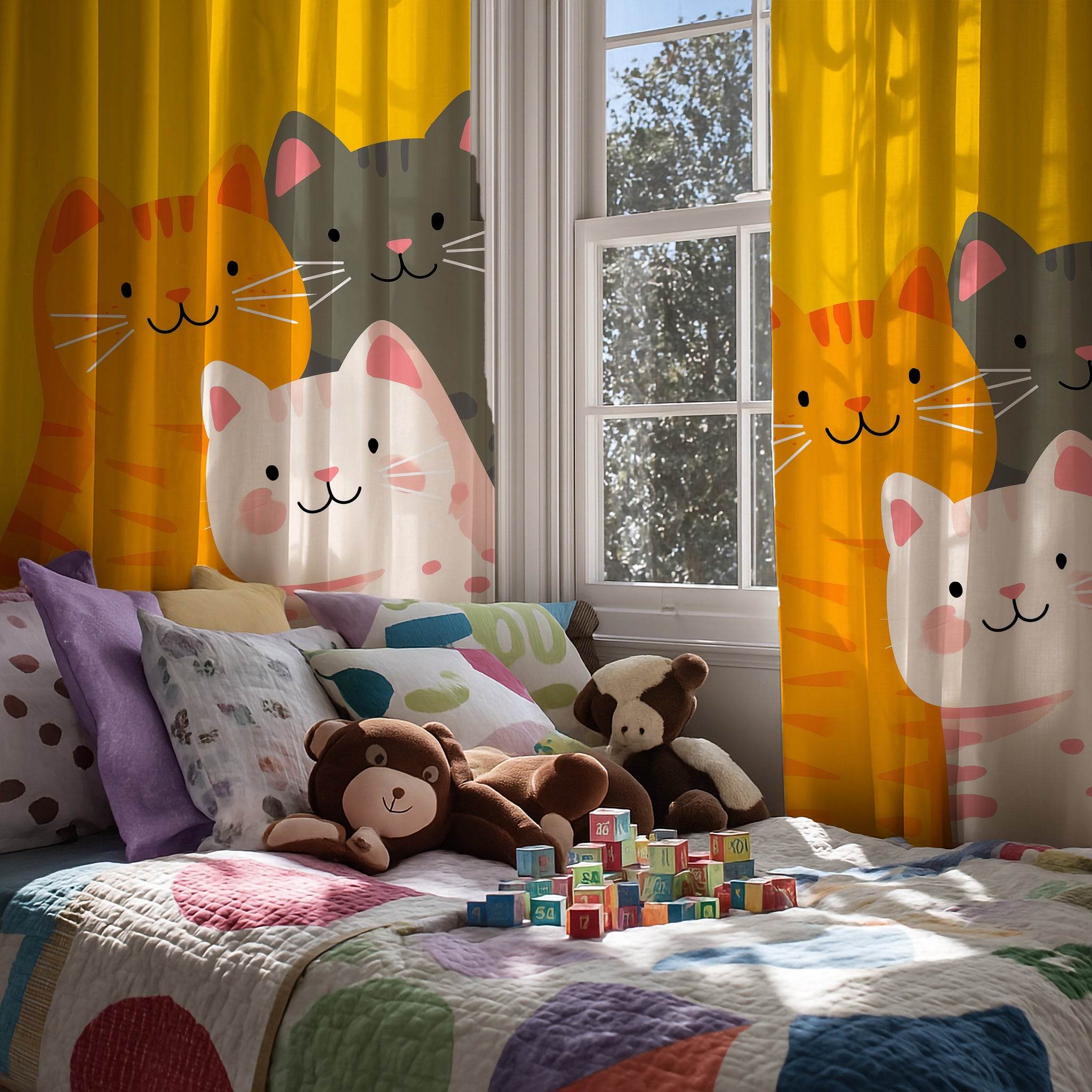Whimsical Cat Window Curtain - Cute Cat Decor, Pet Lovers Gift, Animal-Themed Room, Bright Home Accessory, Kids' Room Decor - Home Decor -