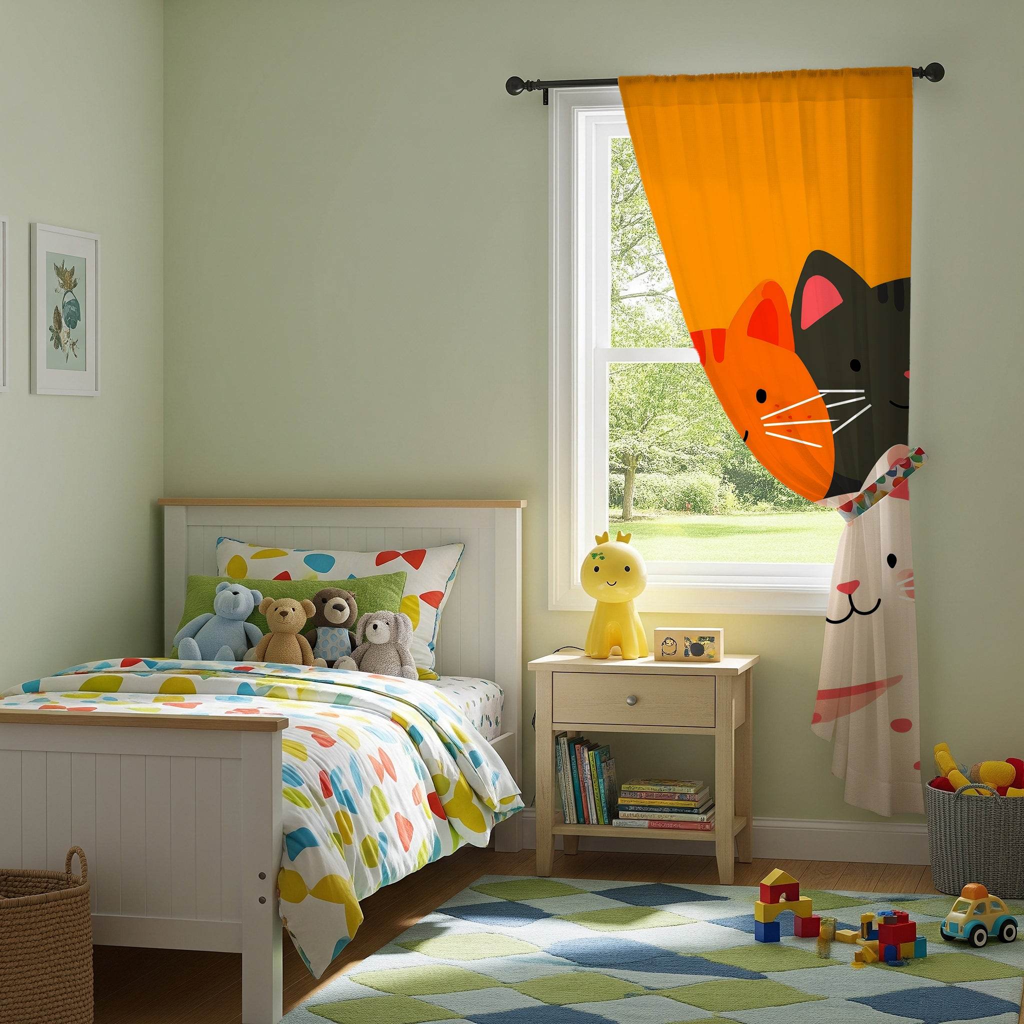 Whimsical Cat Window Curtain - Cute Cat Decor, Pet Lovers Gift, Animal-Themed Room, Bright Home Accessory, Kids' Room Decor - Home Decor -