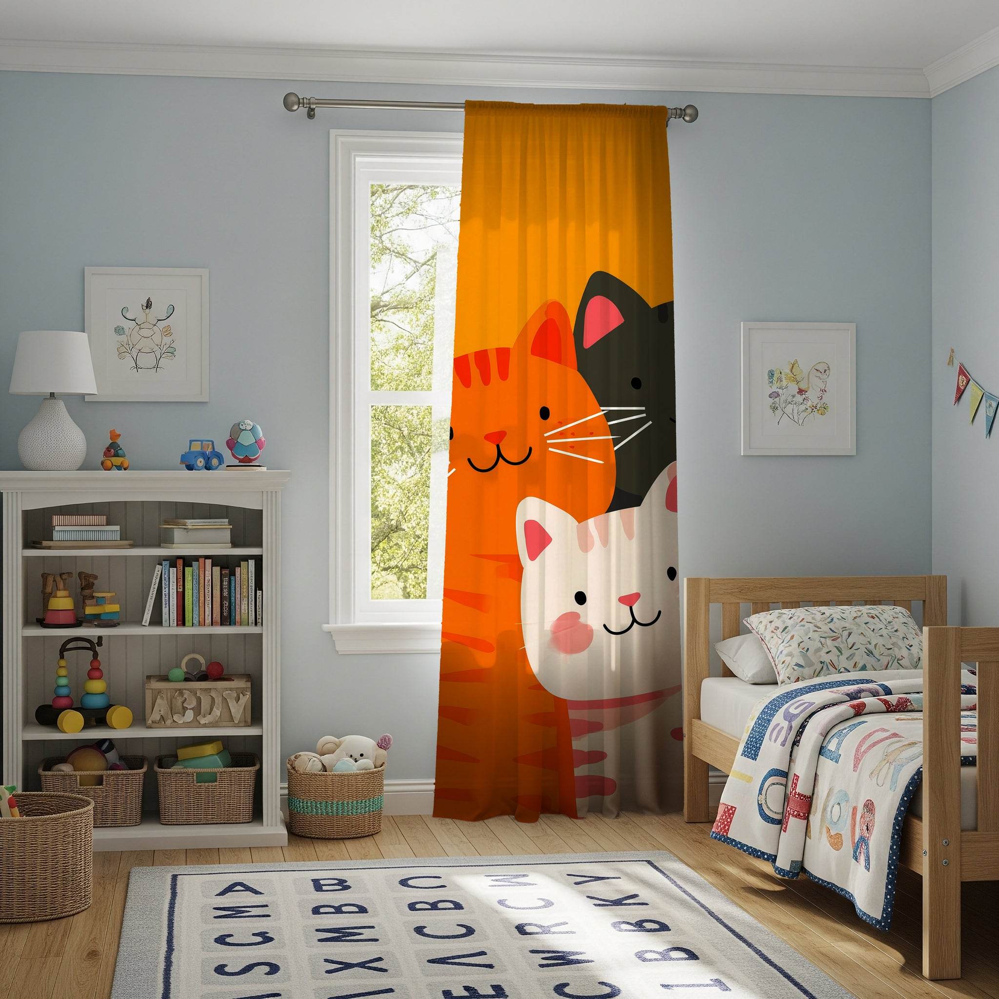 Whimsical Cat Window Curtain - Cute Cat Decor, Pet Lovers Gift, Animal-Themed Room, Bright Home Accessory, Kids' Room Decor - Home Decor -