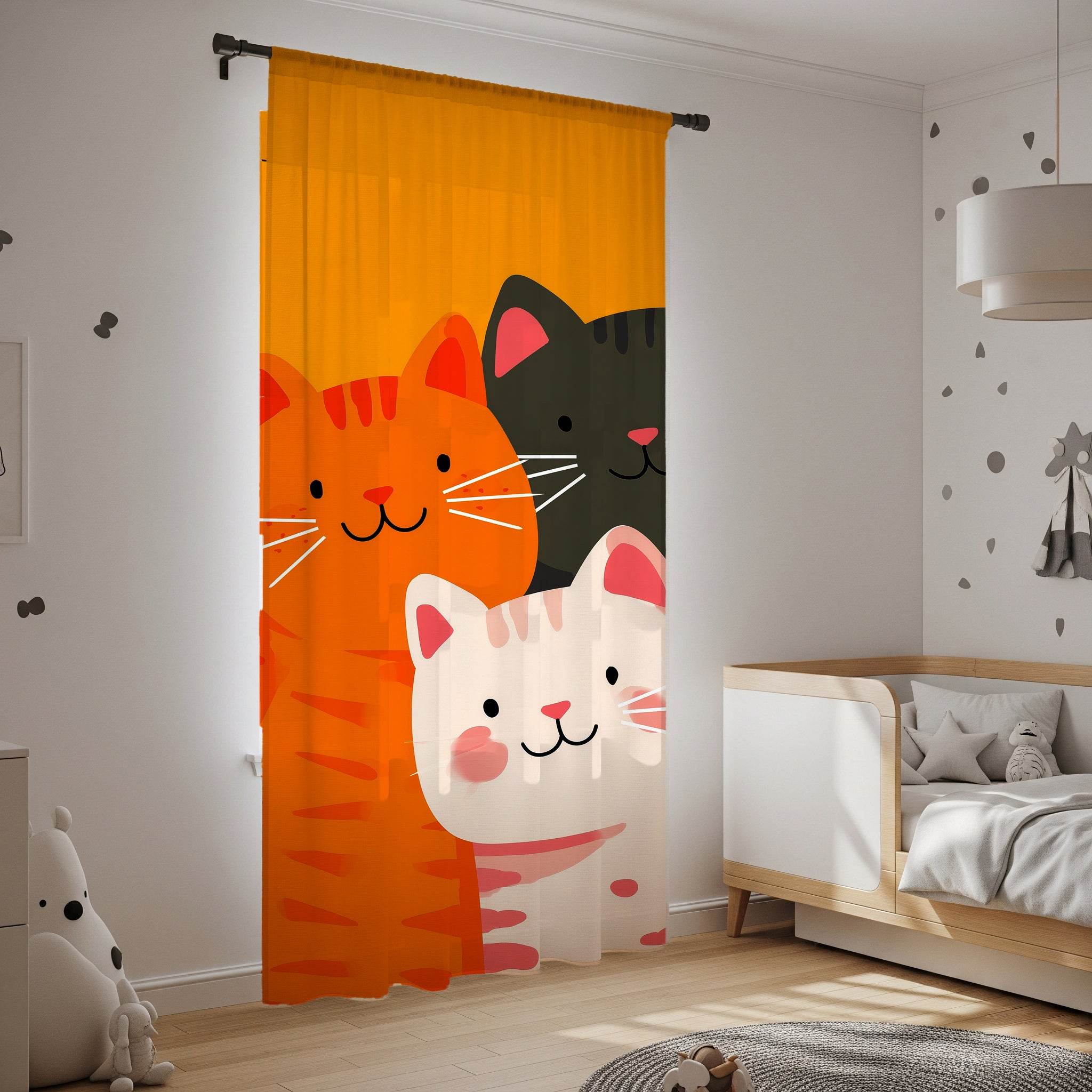 Whimsical Cat Window Curtain - Cute Cat Decor, Pet Lovers Gift, Animal-Themed Room, Bright Home Accessory, Kids' Room Decor - Home Decor -