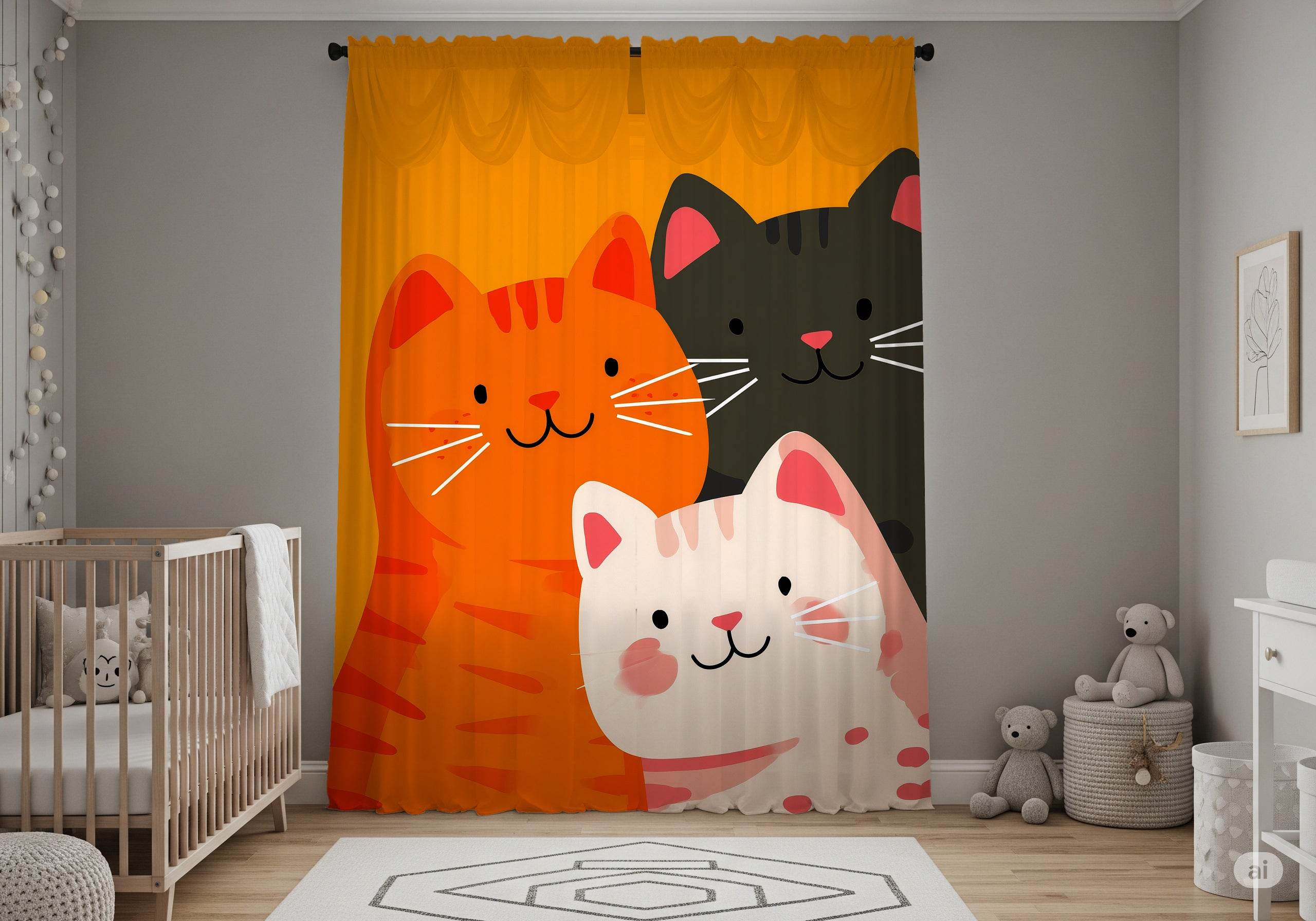 Whimsical Cat Window Curtain - Cute Cat Decor, Pet Lovers Gift, Animal-Themed Room, Bright Home Accessory, Kids' Room Decor - Home Decor -