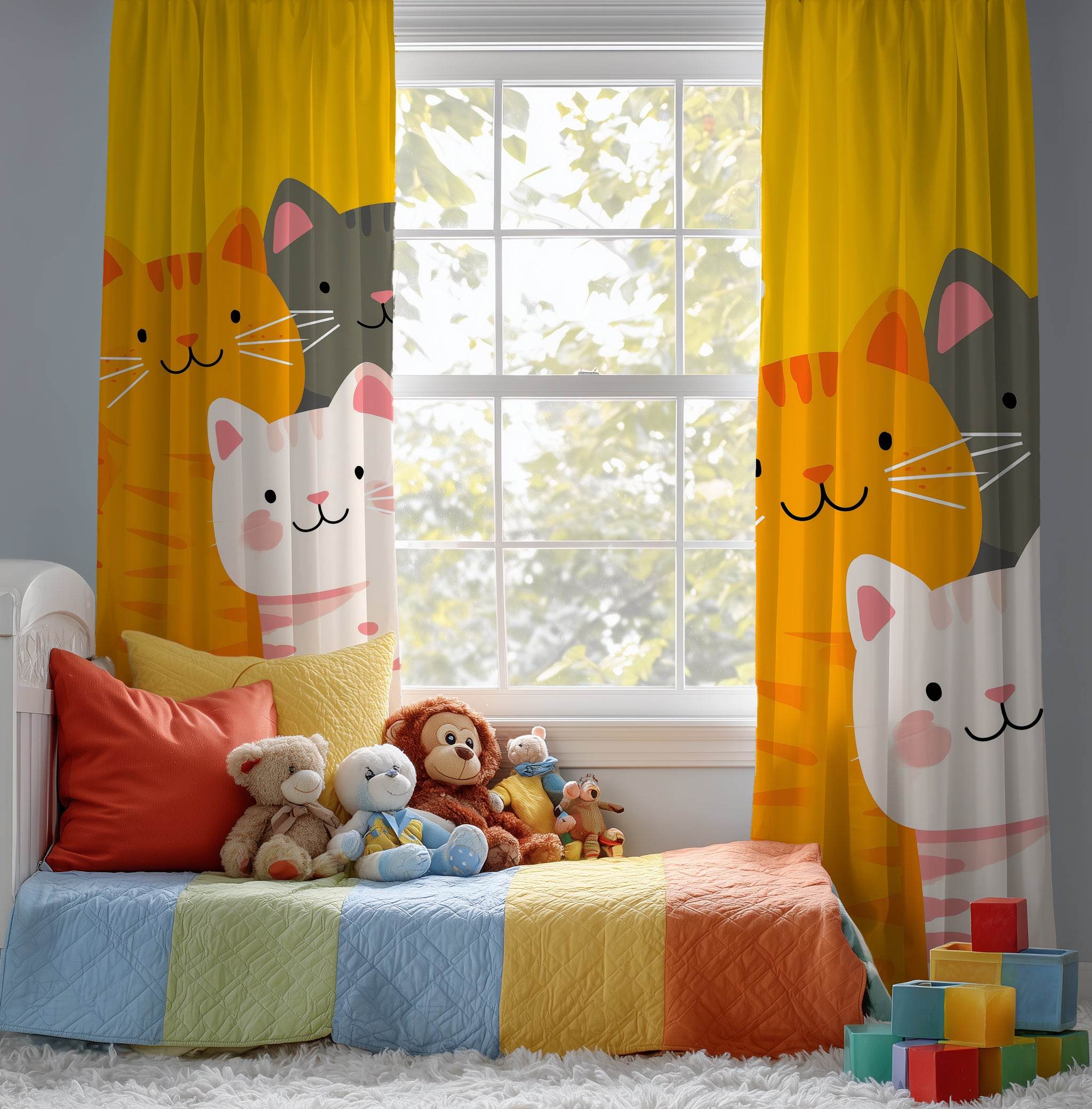 Whimsical Cat Window Curtain - Cute Cat Decor, Pet Lovers Gift, Animal-Themed Room, Bright Home Accessory, Kids' Room Decor - Home Decor -