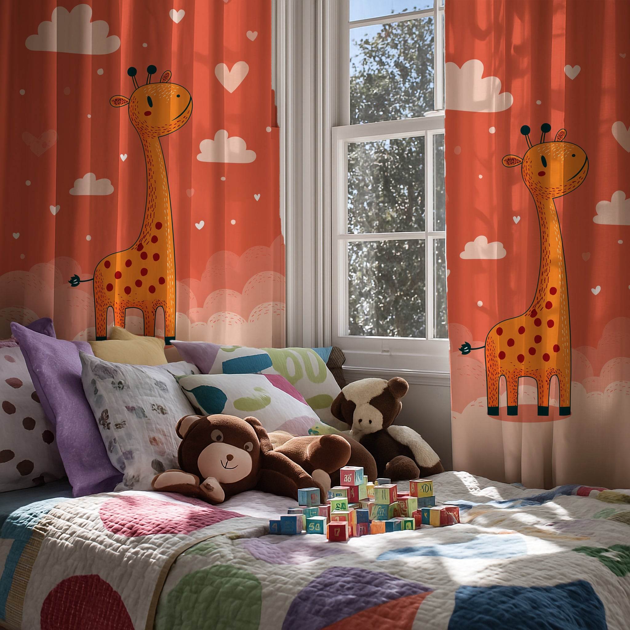 Whimsical Giraffe Window Curtain, Nursery Decor, Kids Room, Playful Home Decor, Gift for Baby Shower, Animal Theme Curtains - Home Decor -