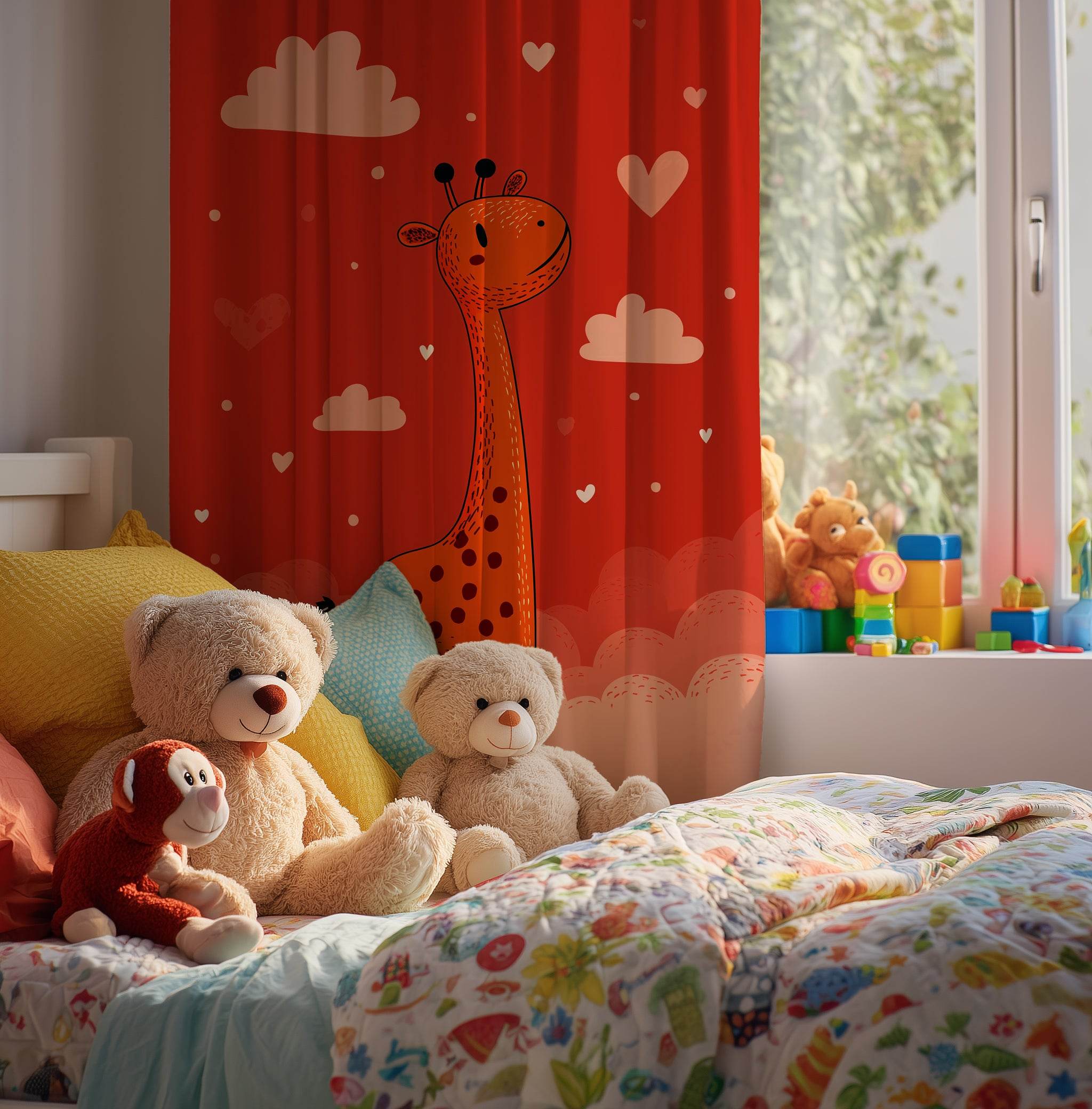 Whimsical Giraffe Window Curtain, Nursery Decor, Kids Room, Playful Home Decor, Gift for Baby Shower, Animal Theme Curtains - Home Decor -