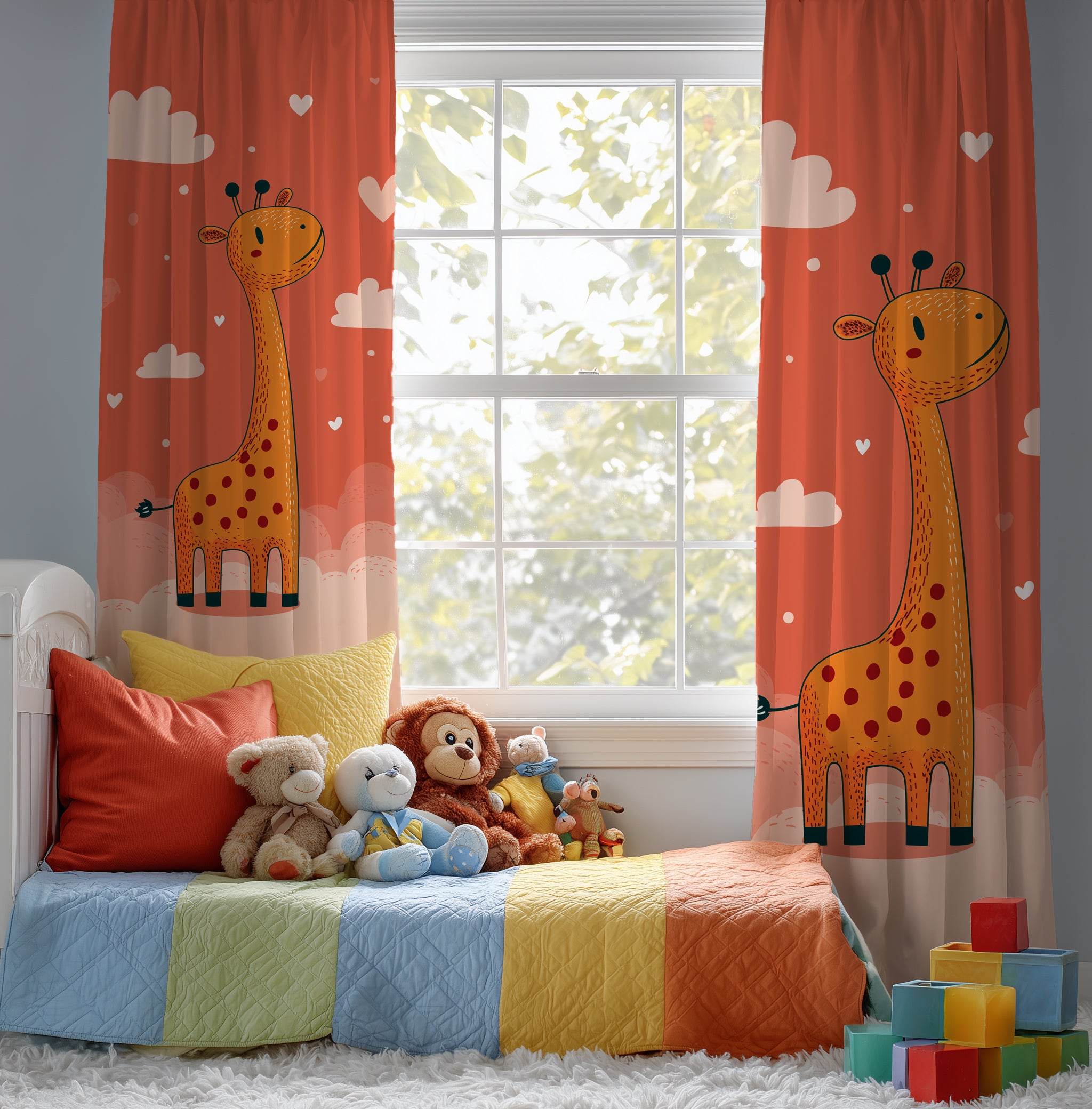 Whimsical Giraffe Window Curtain, Nursery Decor, Kids Room, Playful Home Decor, Gift for Baby Shower, Animal Theme Curtains - Home Decor -