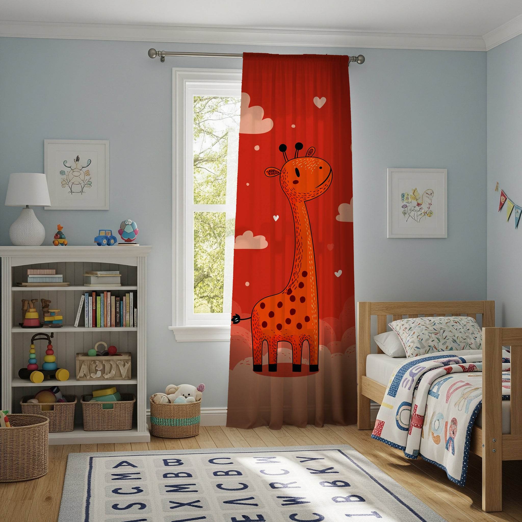Whimsical Giraffe Window Curtain, Nursery Decor, Kids Room, Playful Home Decor, Gift for Baby Shower, Animal Theme Curtains - Home Decor -
